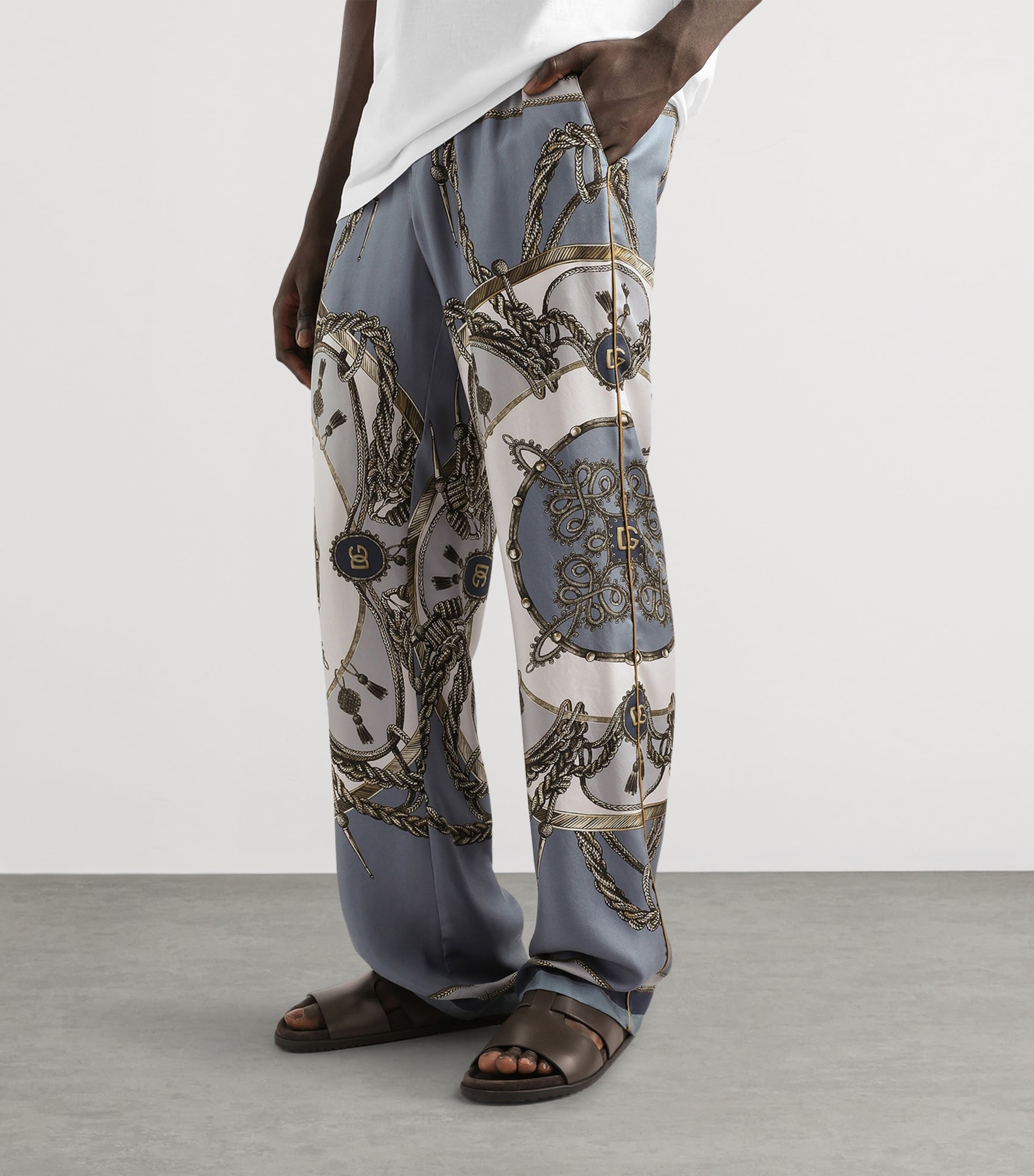 Dolce&Gabbana Mens Silk Twill Printed Trousers Corde/nappe F. Image 3
