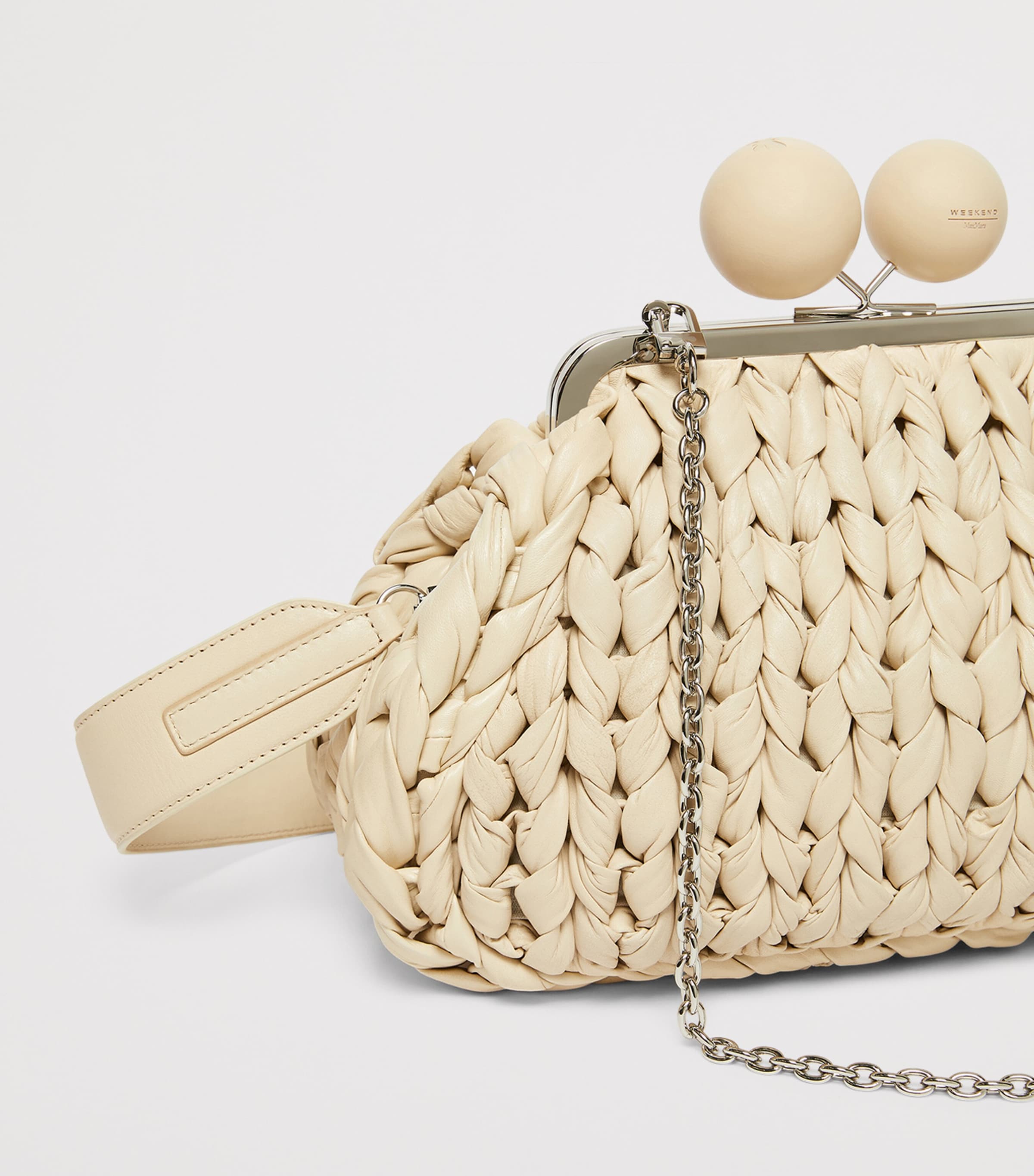 Weekend Max Mara Woven Leather Pasticcino Clutch Bag Ivory Image 6