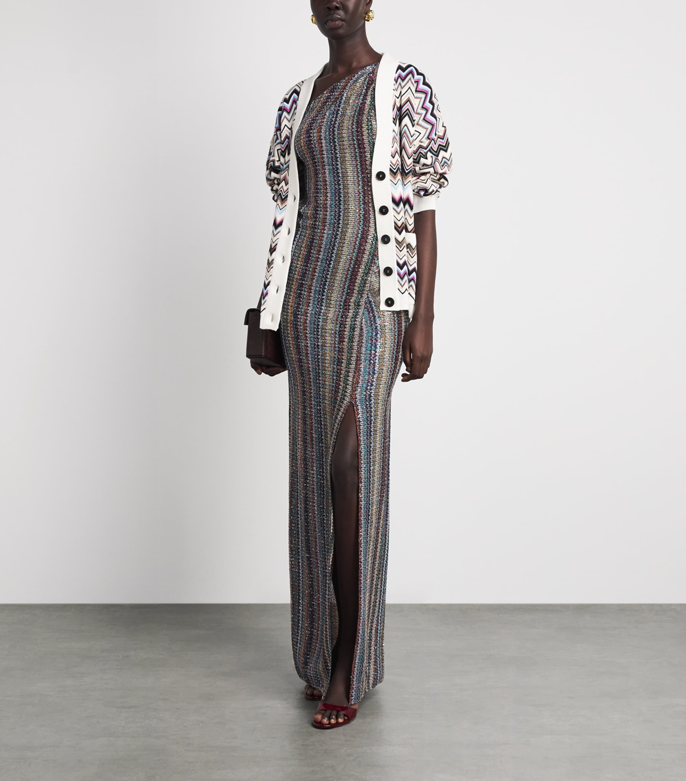 Missoni Womens Stripe One-Shoulder Maxi Dress Smsqw Multi B/r/bge Image 2