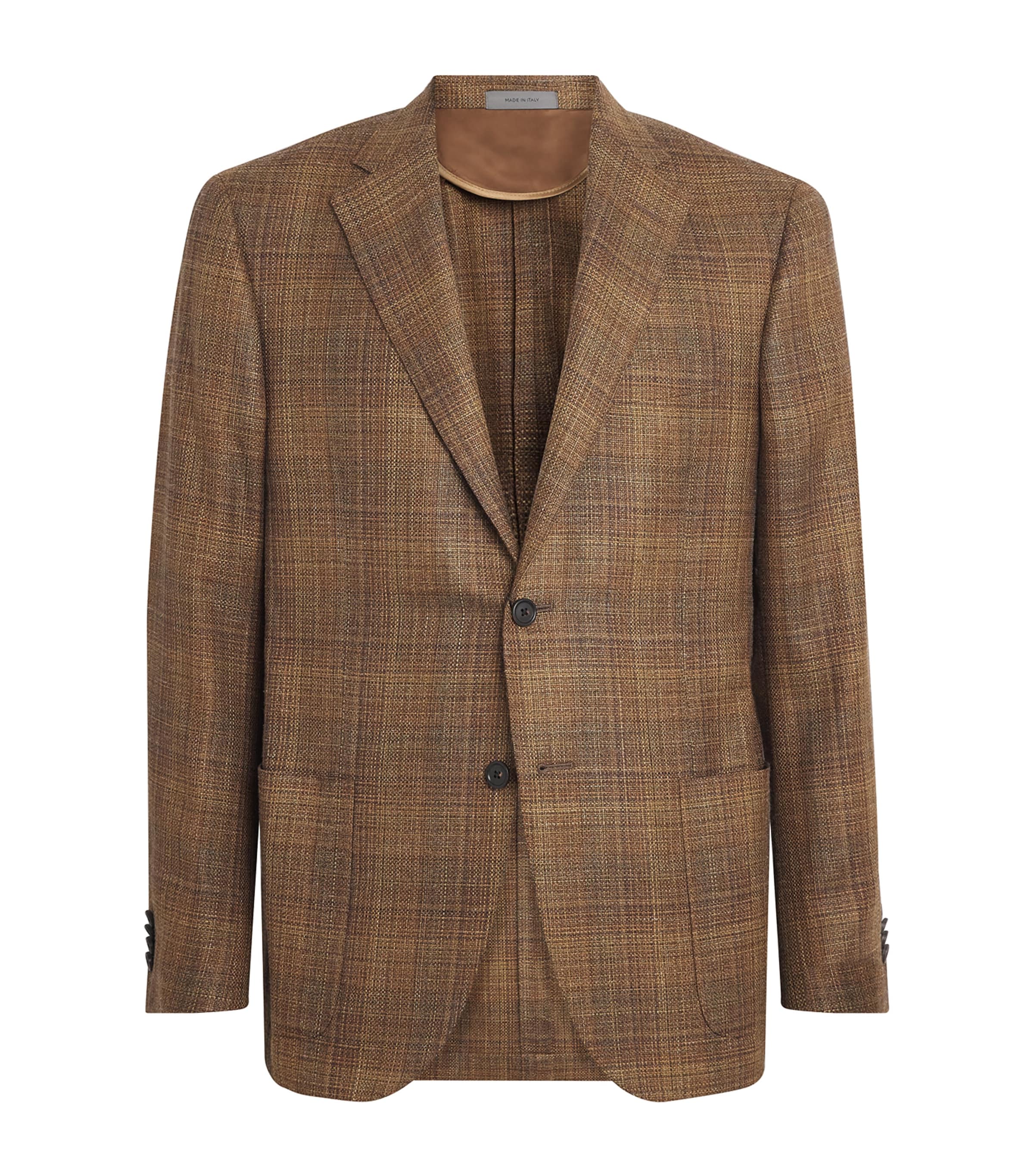 Corneliani Mens Virgin Wool-Silk-Linen Blazer Burned Brown Image 1