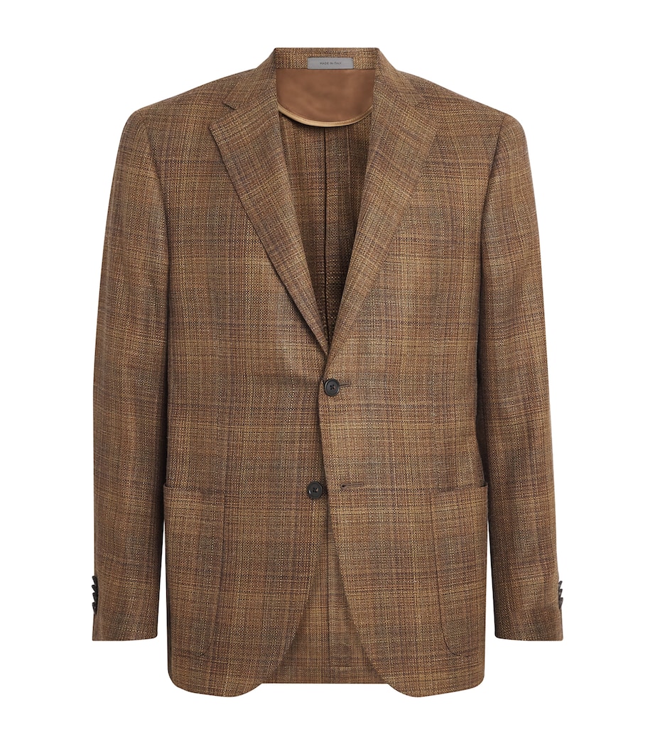 Corneliani Mens Virgin Wool-Silk-Linen Blazer Burned Brown Image 1