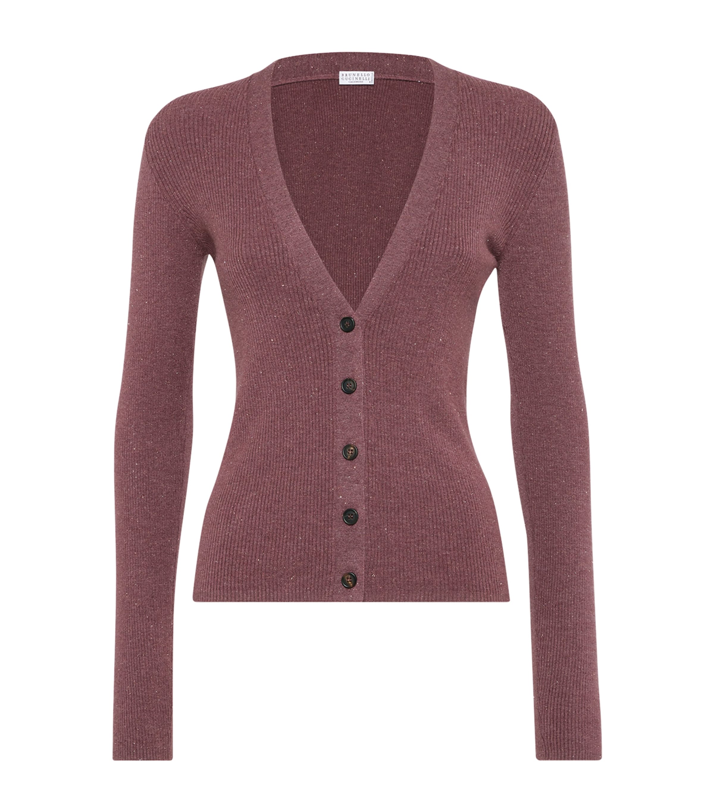 Brunello Cucinelli Sparkling Cashmere Rib-knit Cardigan In Purple