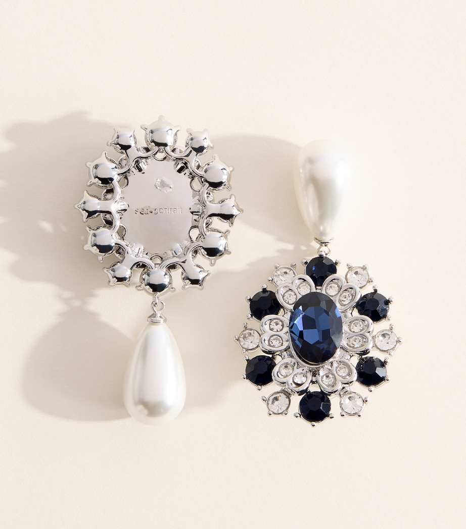 Self-Portrait Faux Pearl and Crystal-Embellished Drop Earrings Blue Image 5
