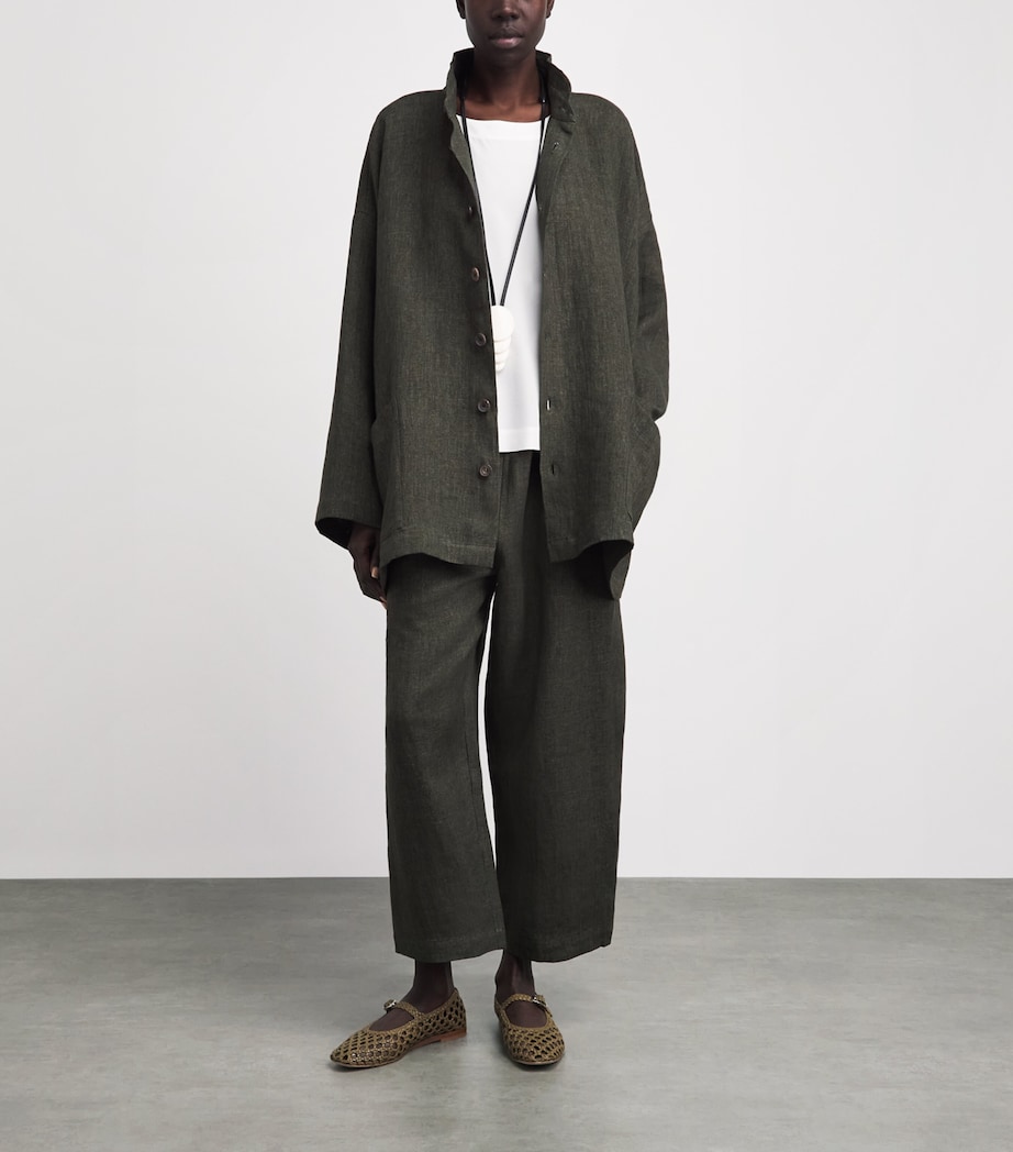 Eskandar Womens Linen Double Stand-Collar Longline Jacket Olivedark Image 2