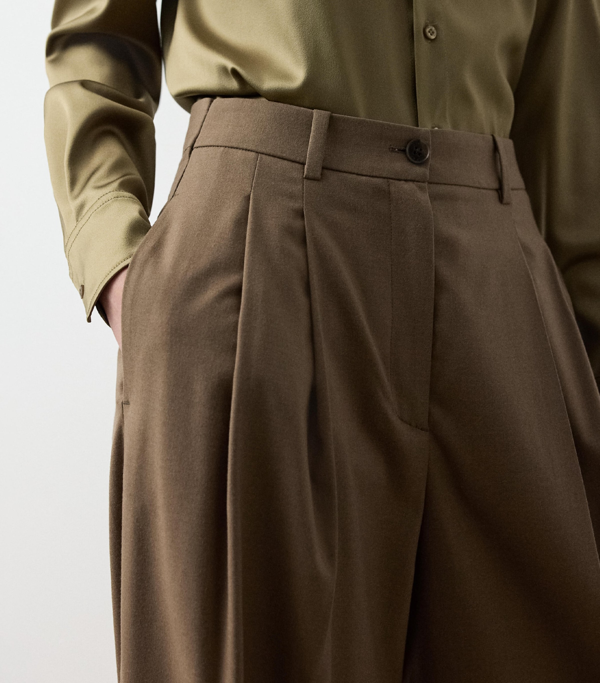 Ralph Lauren Collection Womens Wool-Blend Clarice Trousers Taupe Melange Image 5
