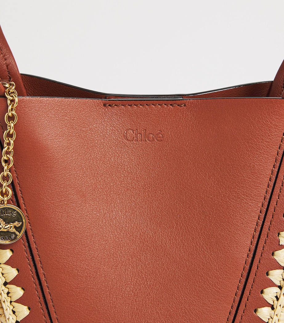 Chloé Small Raffia-Effect and Leather Spin Tote Bag Clay Brown Image 4
