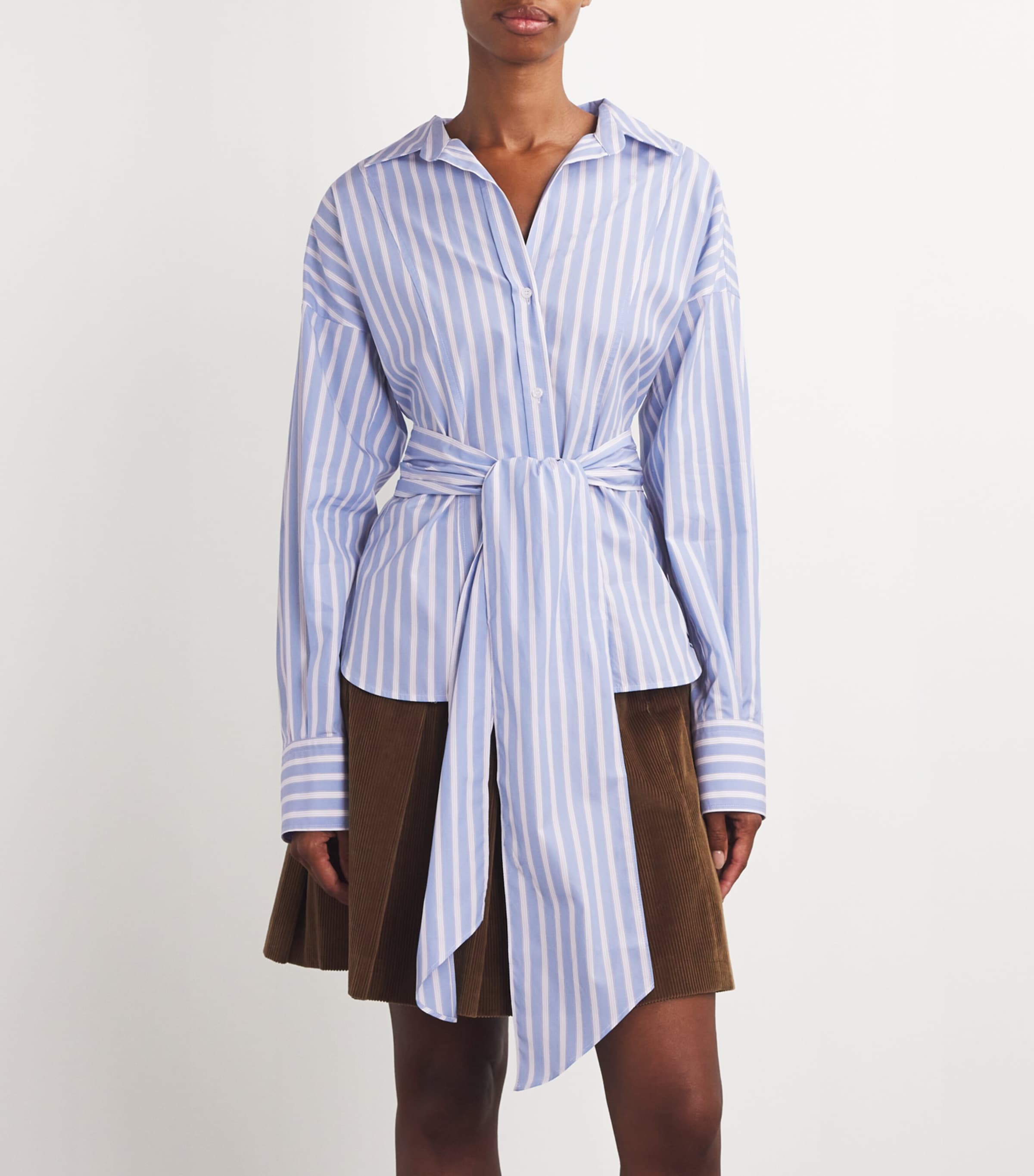 Weekend Max Mara Womens Cotton Tie-Waist Striped Shirt Light Blue Image 3