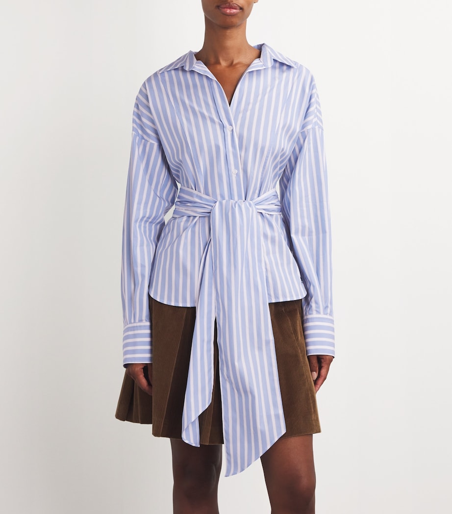 Weekend Max Mara Womens Cotton Tie-Waist Striped Shirt Light Blue Image 3