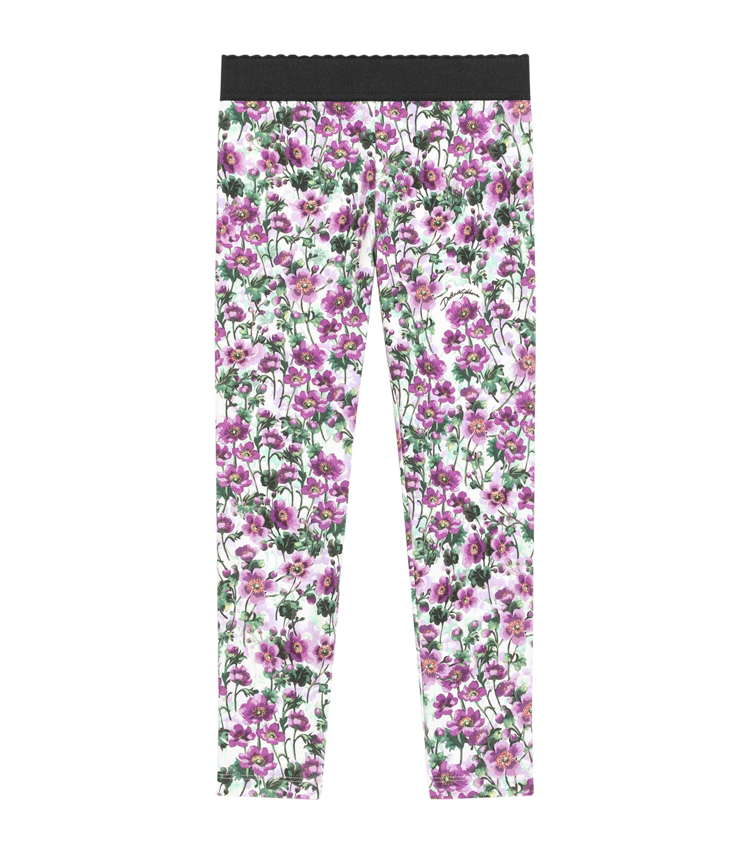 Dolce&Gabbana Kids Virgin Wool Violet Print Leggings (8-12 Years) Violette Image 1