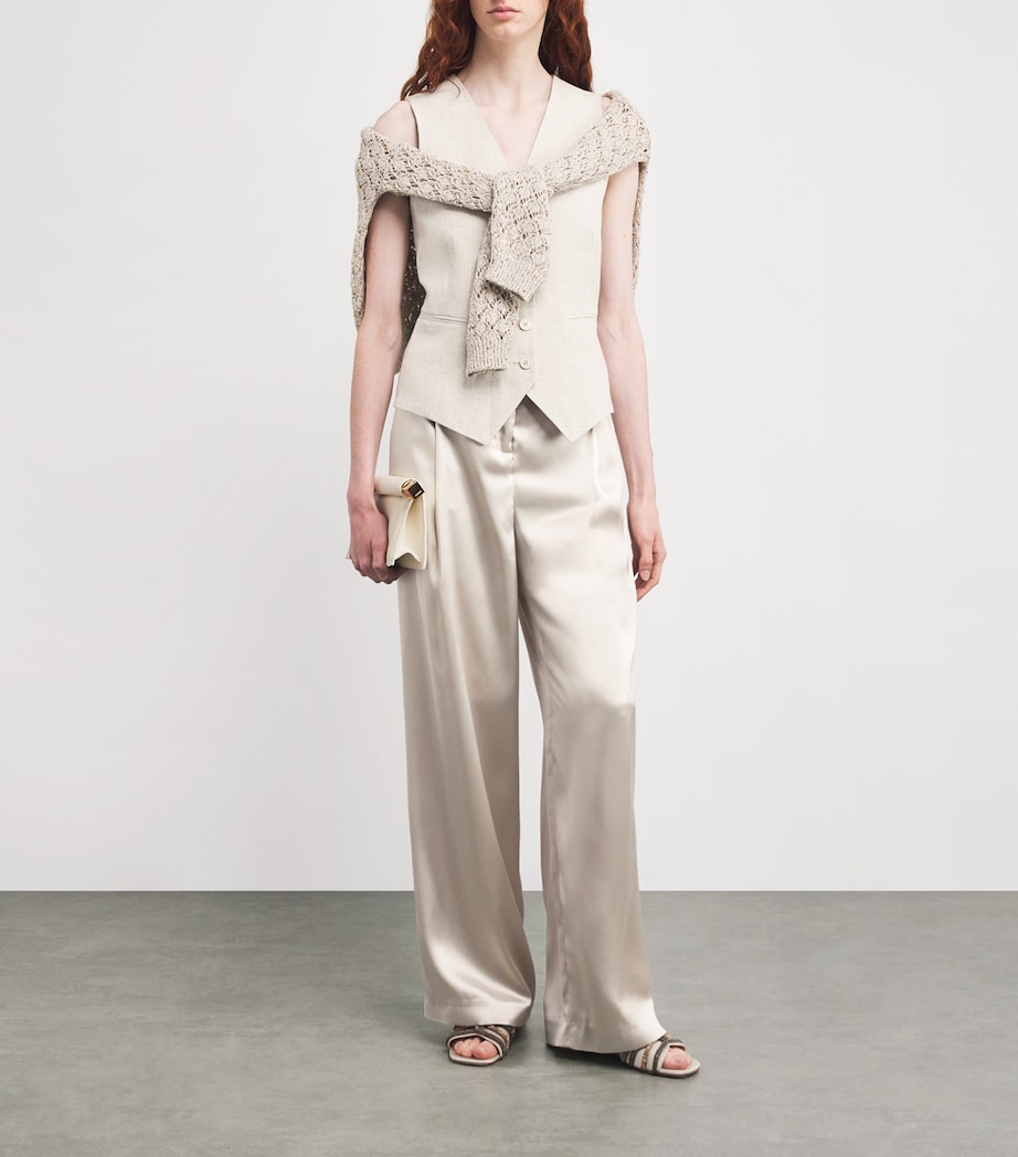 Eleventy Womens Linen-Blend Waistcoat Sabbia Image 2