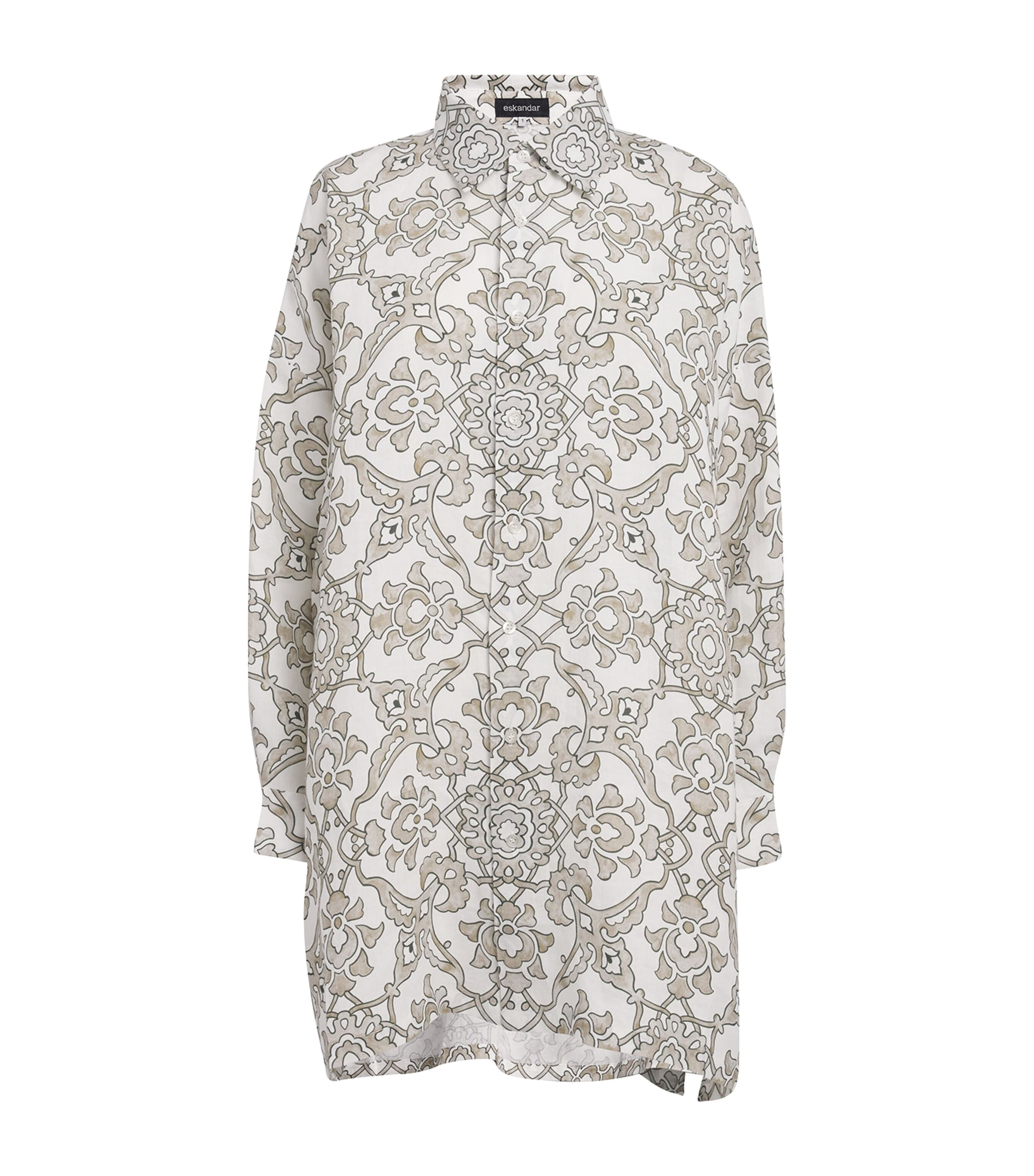 Eskandar Linen Floral Longline Shirt