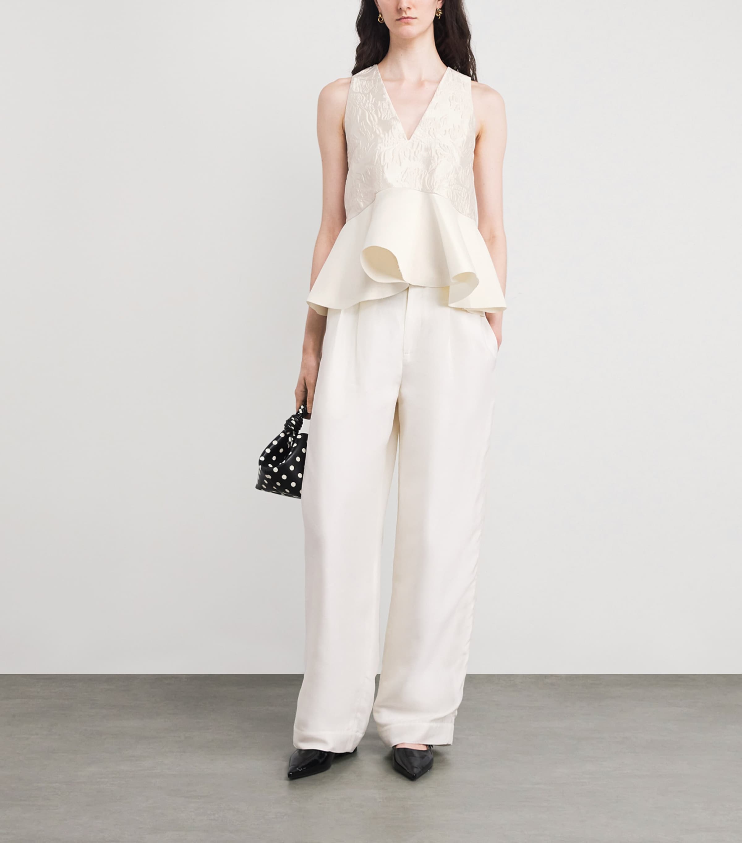 Satin Jacquard Peplum Top 135 EGRET Image 2