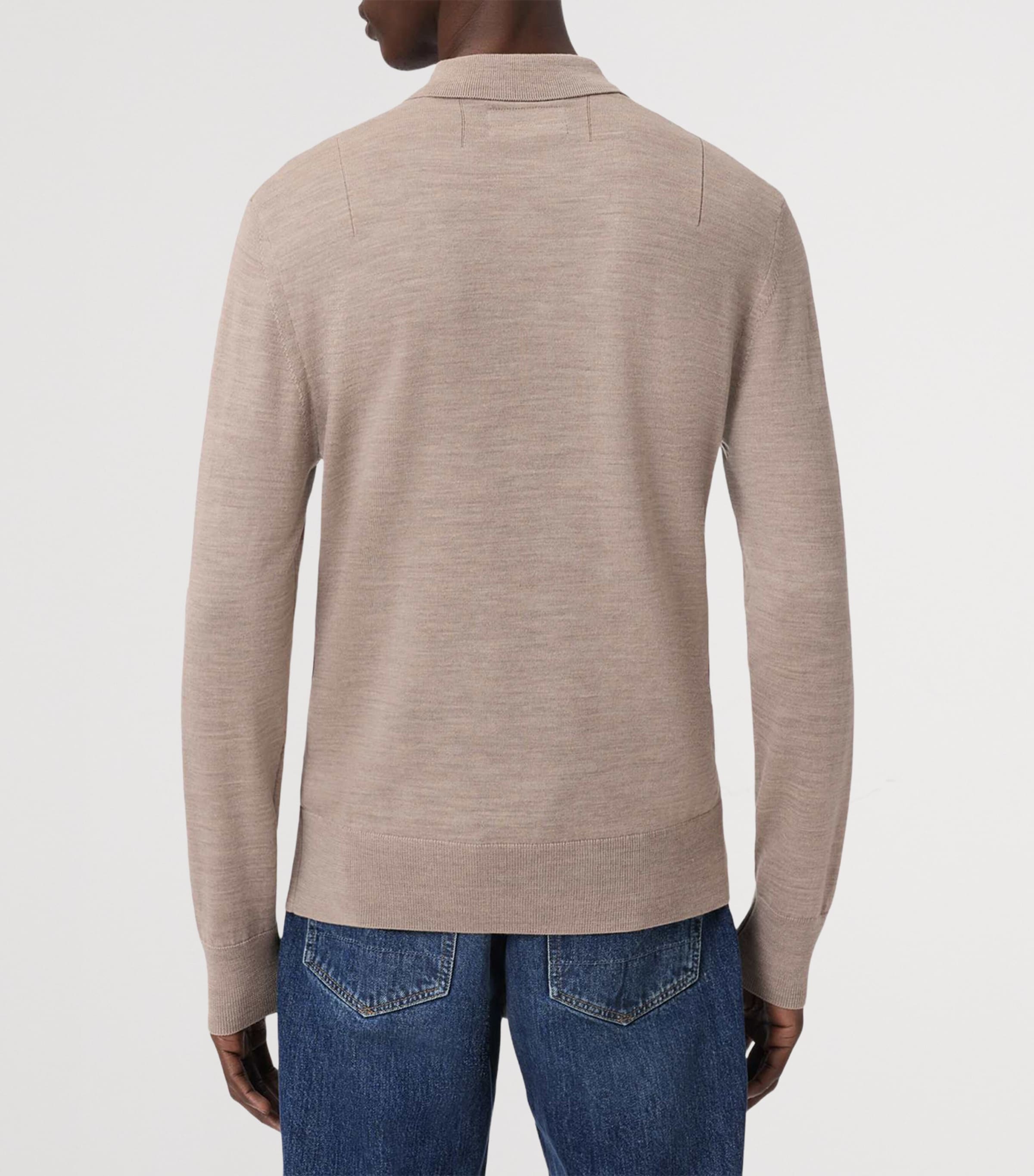 AllSaints Mens Merino Wool Mode Polo Shirt Stone Taupe Image 4