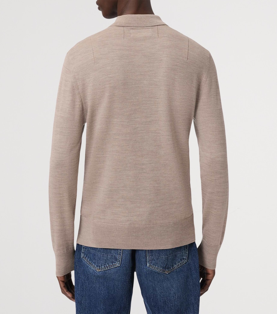 AllSaints Mens Merino Wool Mode Polo Shirt Stone Taupe Image 4