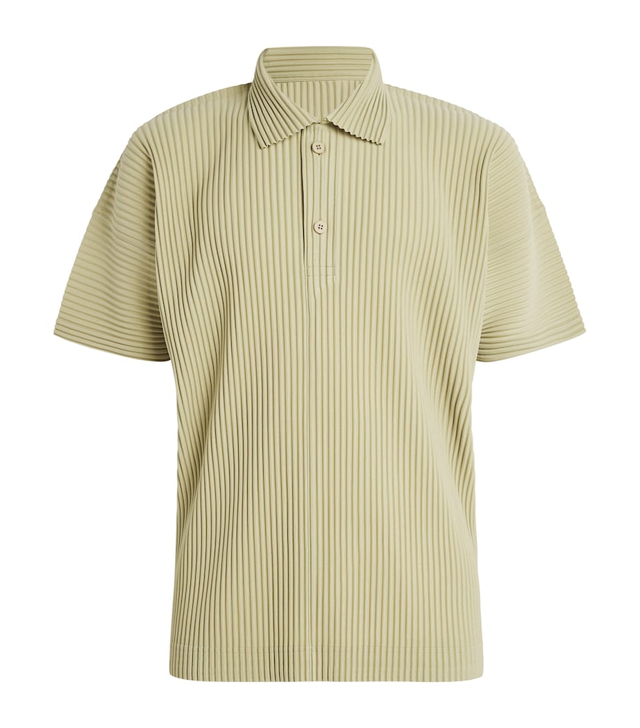 Homme Plissé Issey Miyake Mens Pleated Polo Shirt Dry Grass Green Image 1