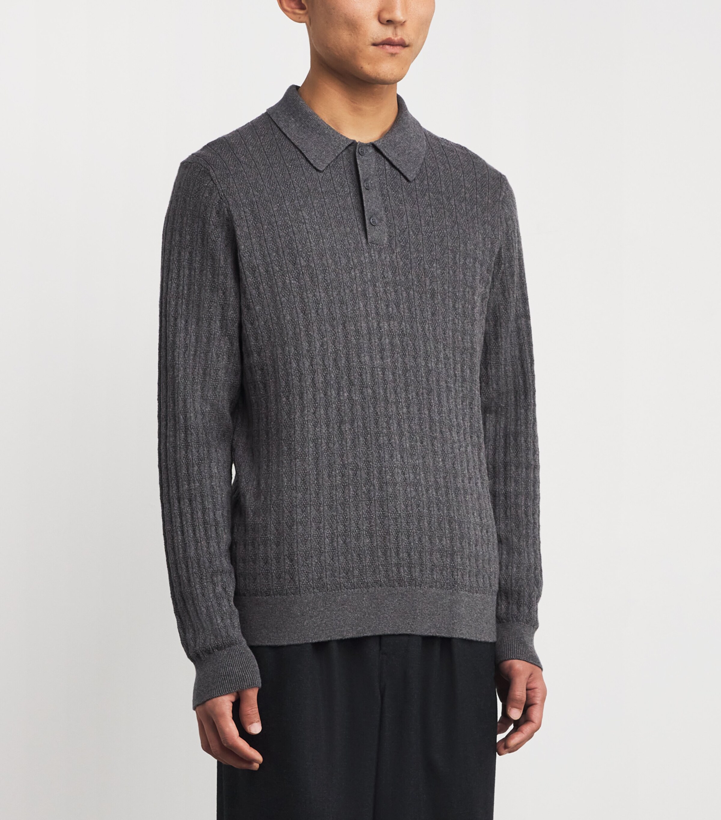 Wax London Mens Cotton-Cashmere Oban Polo Sweater Grey Marl Image 3