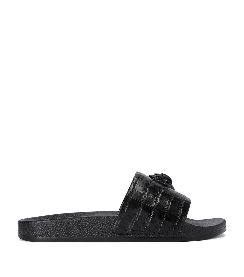 Leather Croc-Embossed Eagle Slides BLACK Image 1