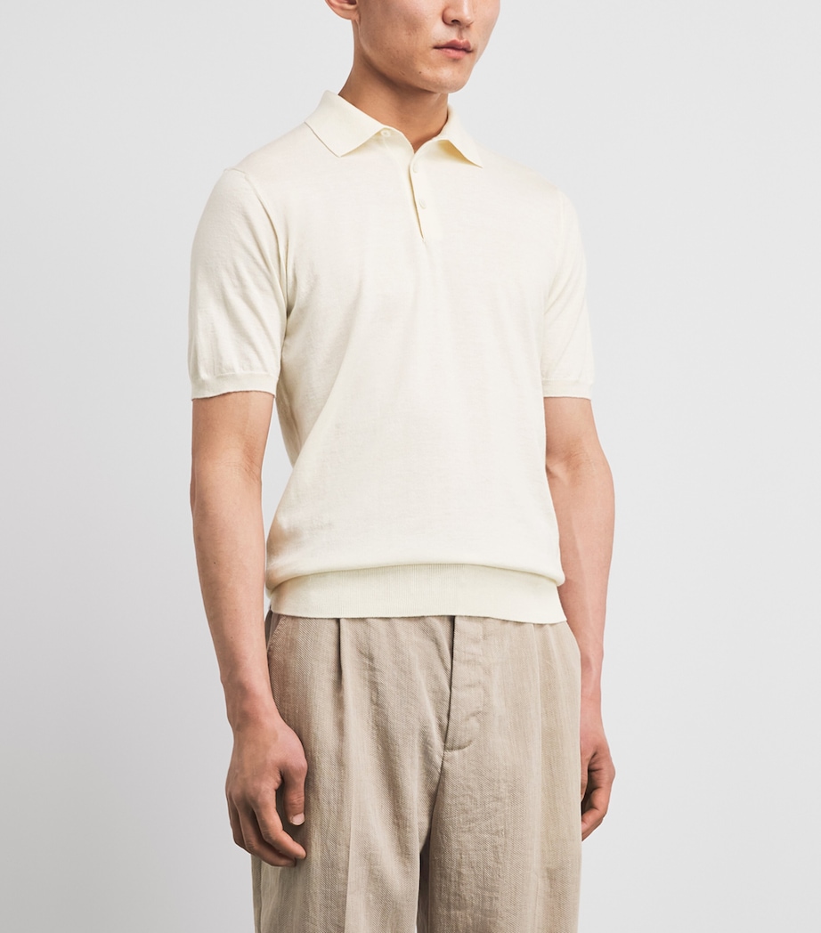 Fioroni Cashmere Mens Cotton-Cashmere Polo Shirt Bianco Image 4