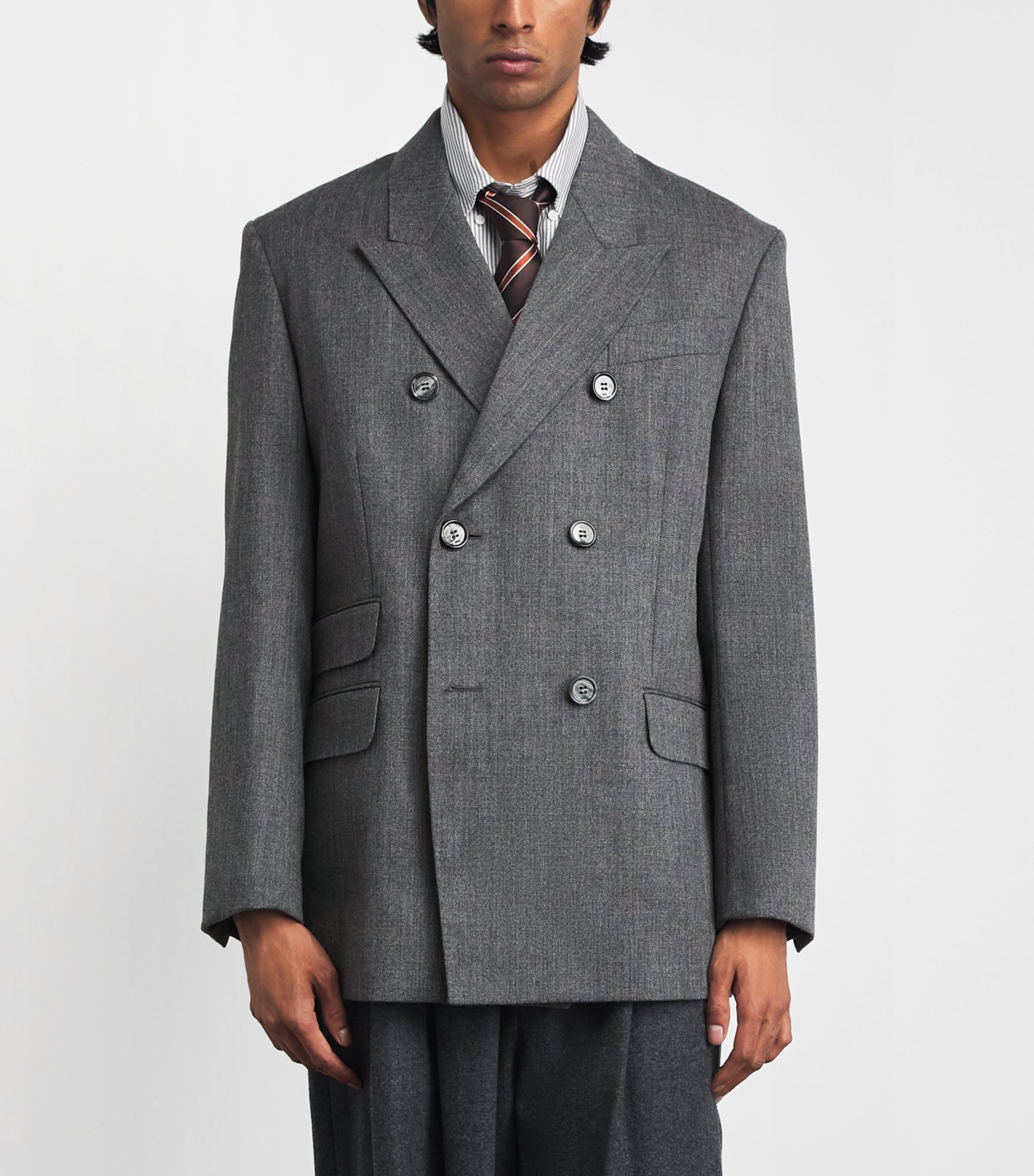 AMI Paris Mens Wool Double-Breasted Blazer Gris Carbone Image 4