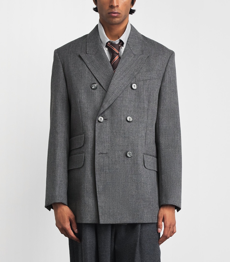 AMI Paris Mens Wool Double-Breasted Blazer Gris Carbone Image 4