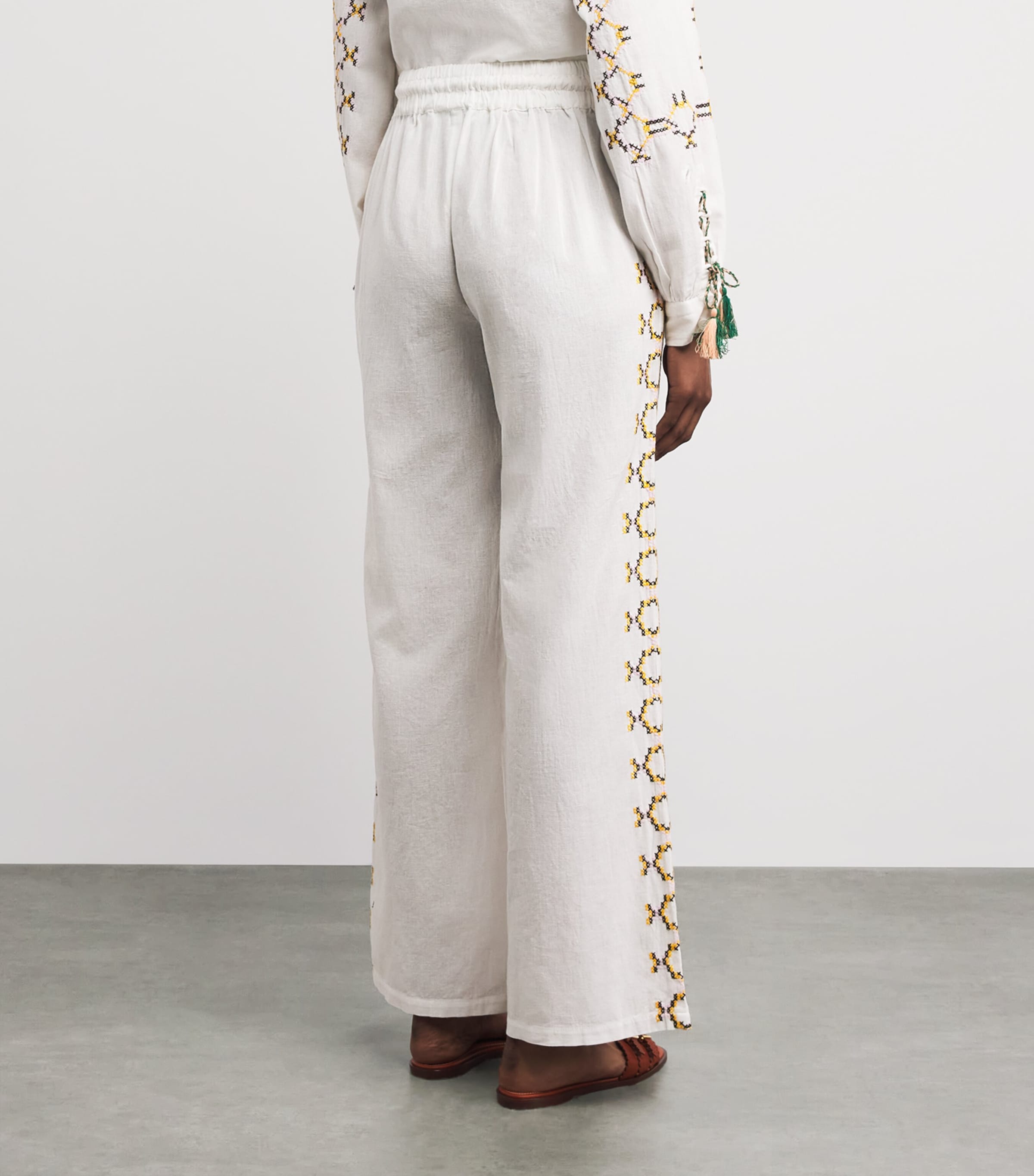 Melissa Odabash Womens Cotton-Linen Elvie Drawstring Trousers White/yellow Image 5