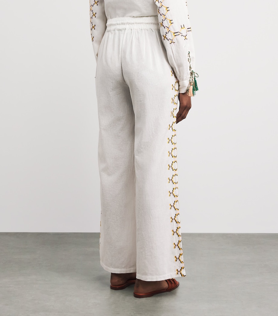 Melissa Odabash Womens Cotton-Linen Elvie Drawstring Trousers White/yellow Image 5