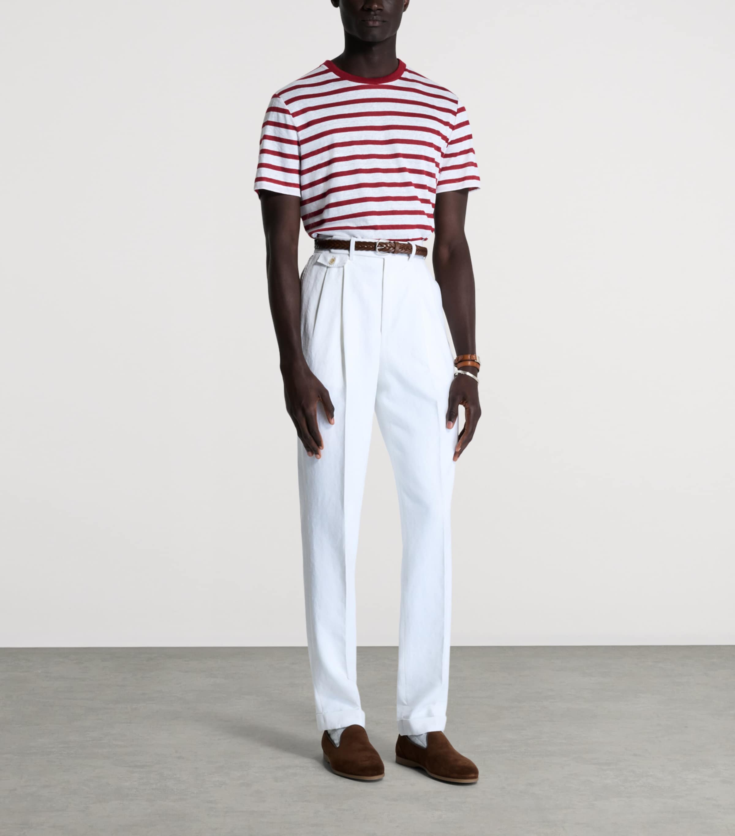Dunhill Mens Linen-Cotton Stripe T-Shirt Image 2