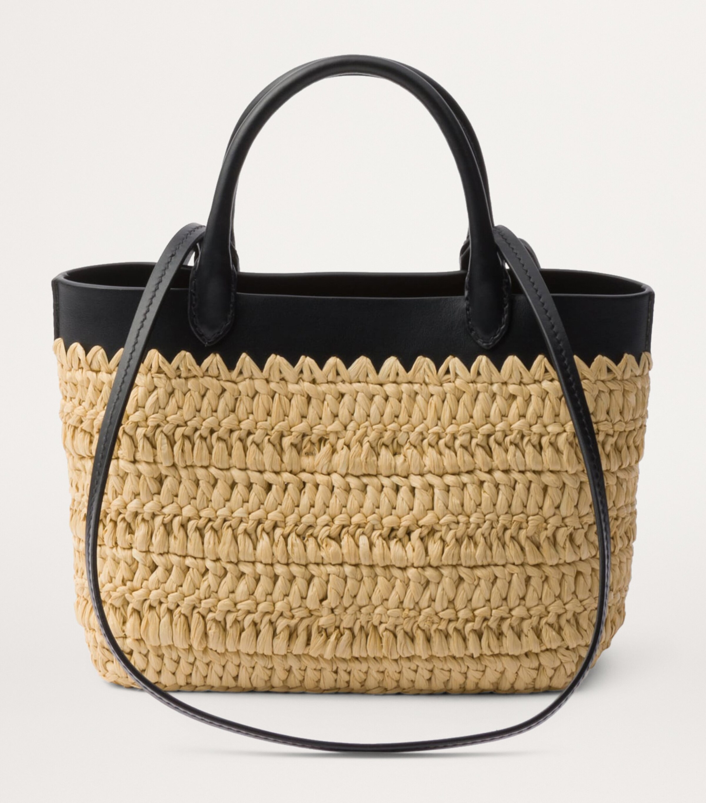 PRADA ラタン トートバッグ ベージュ/ブラック Prada Neutral Mini Woven Tote Bag | Harrods UK
