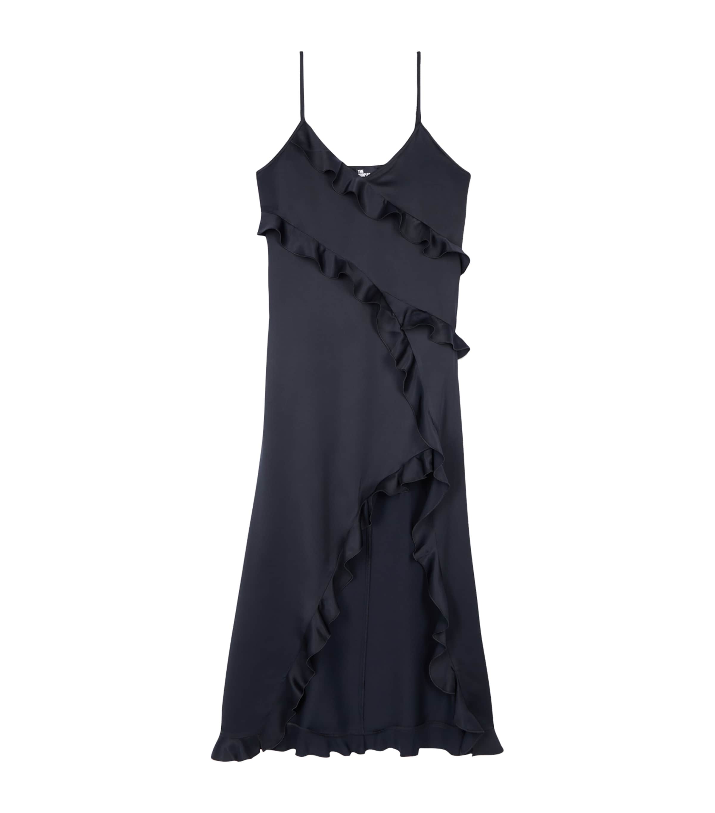 The Kooples Ruffled Asymmetric Woven Midi Dress In Black