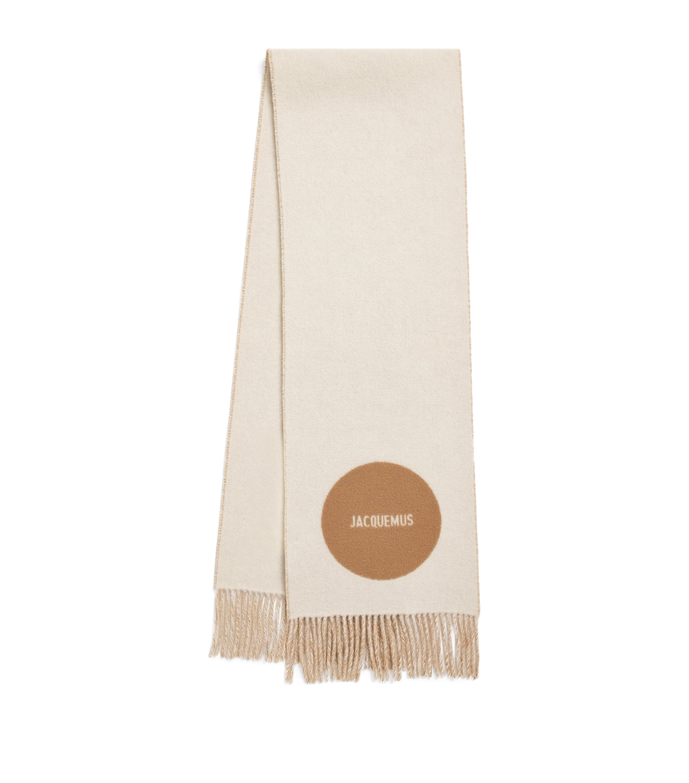 Jacquemus Virgin Wool Logo Scarf In Beige