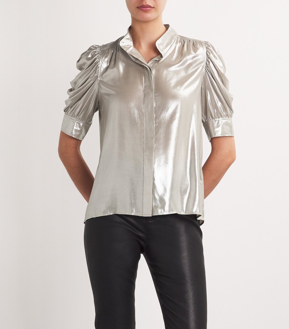 FRAME Womens Silk Gillian Top Silver Lame Image 3