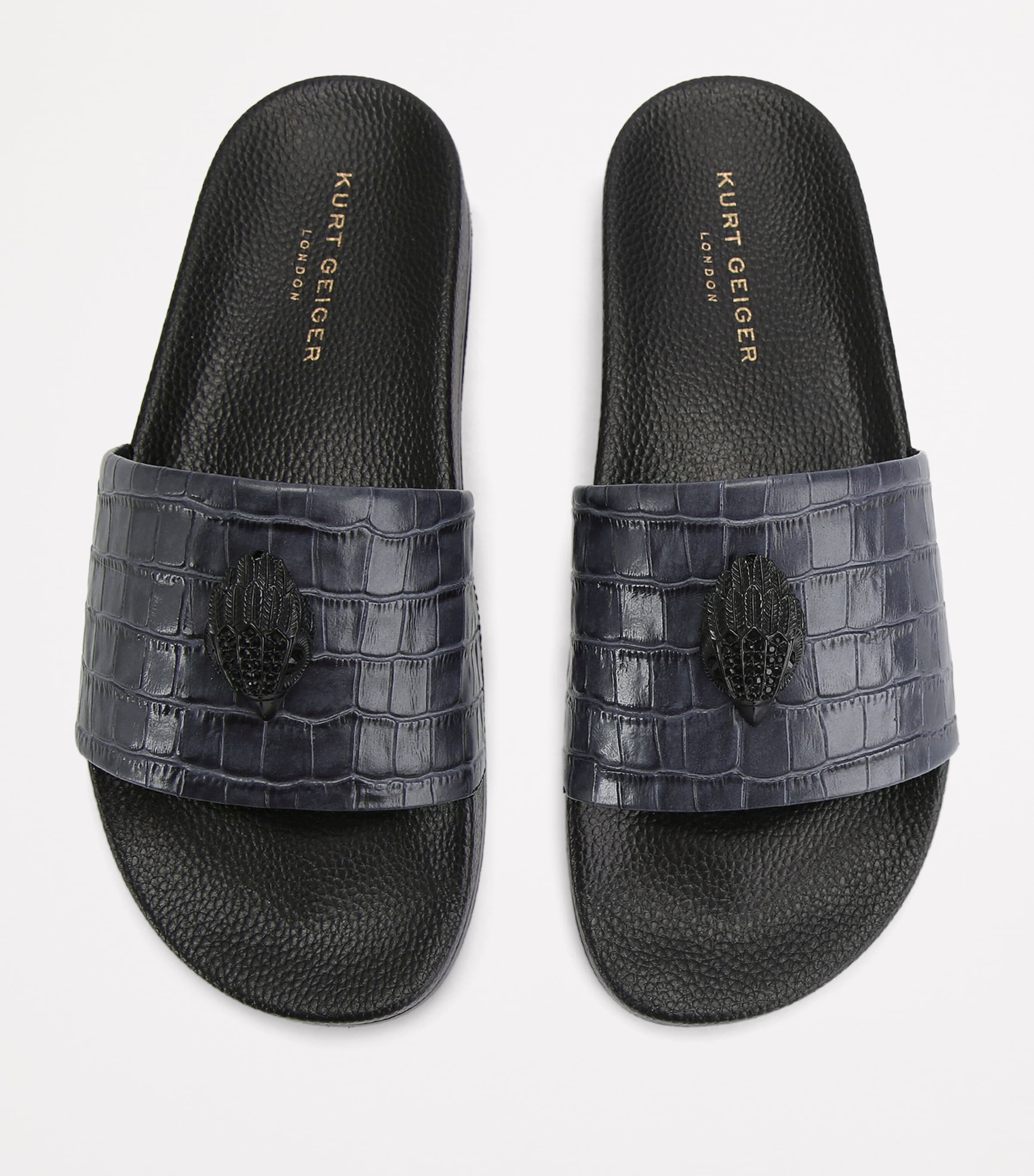 Leather Croc-Embossed Eagle Slides NAVY Image 4