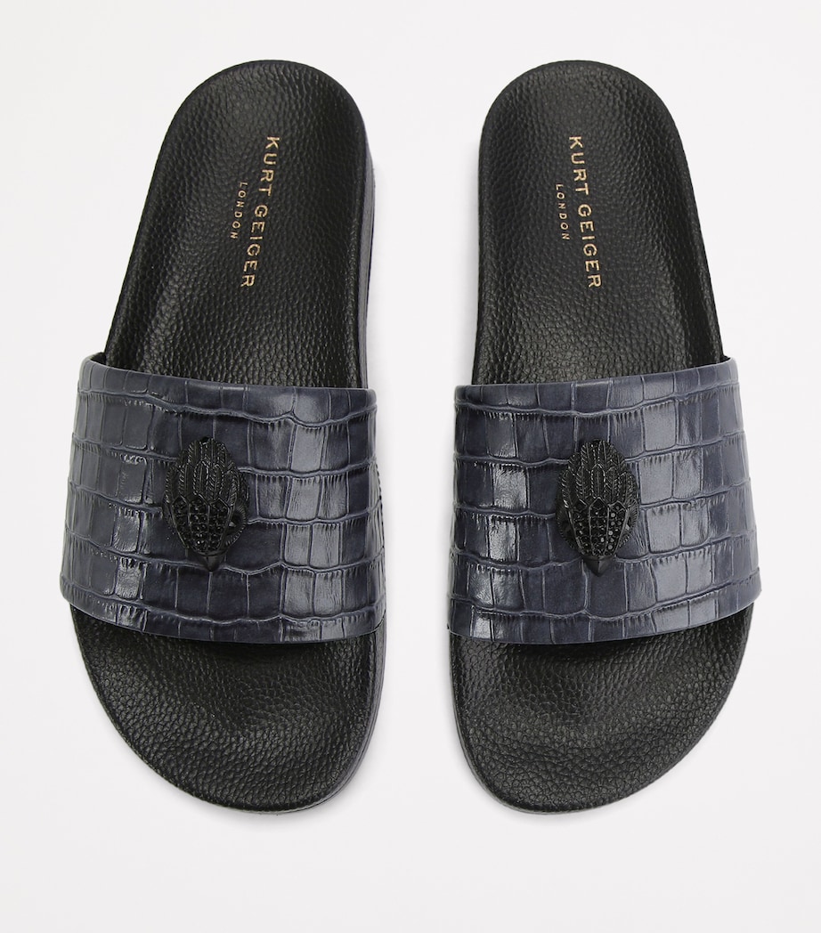 Leather Croc-Embossed Eagle Slides NAVY Image 4