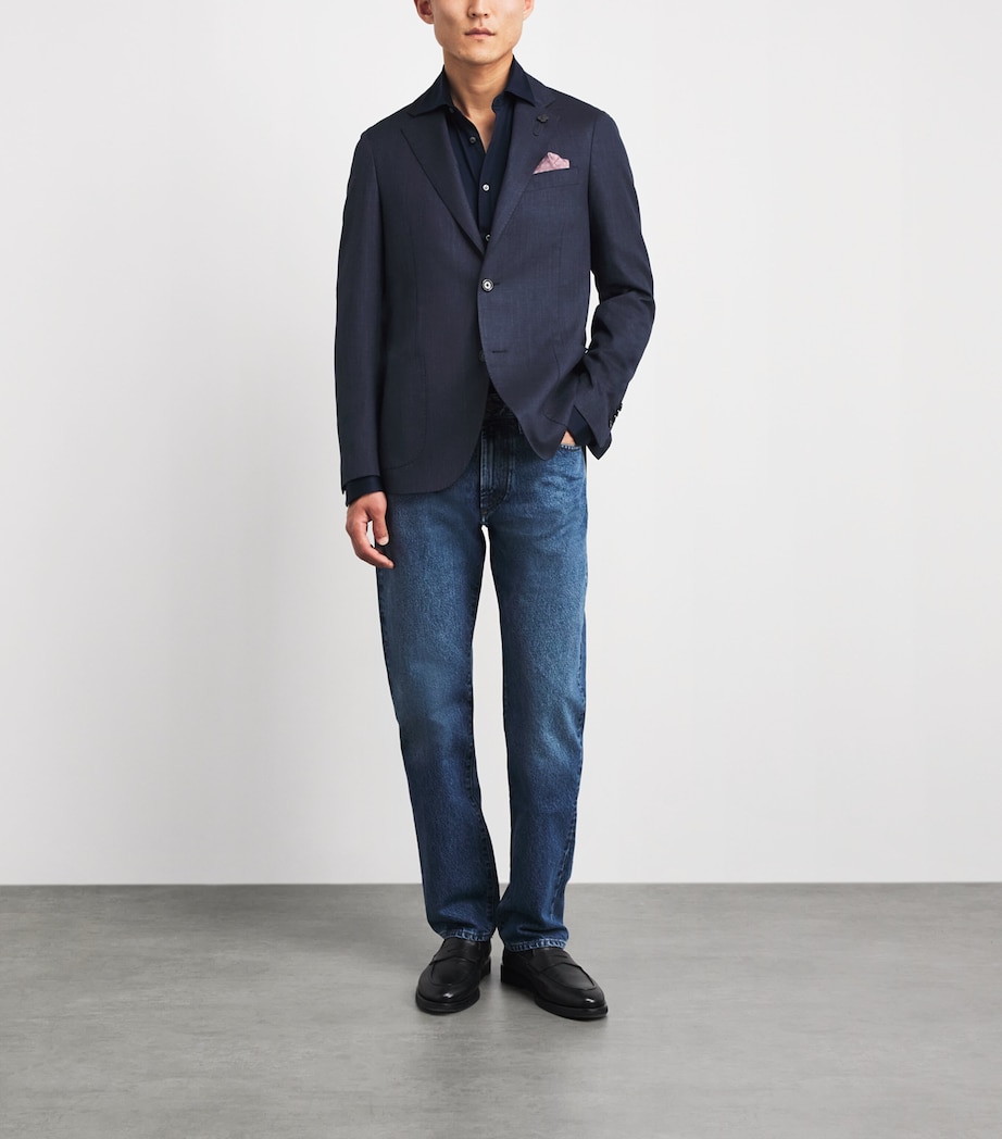 Lardini Mens Virgin Wool-Blend Blazer Navy Image 2