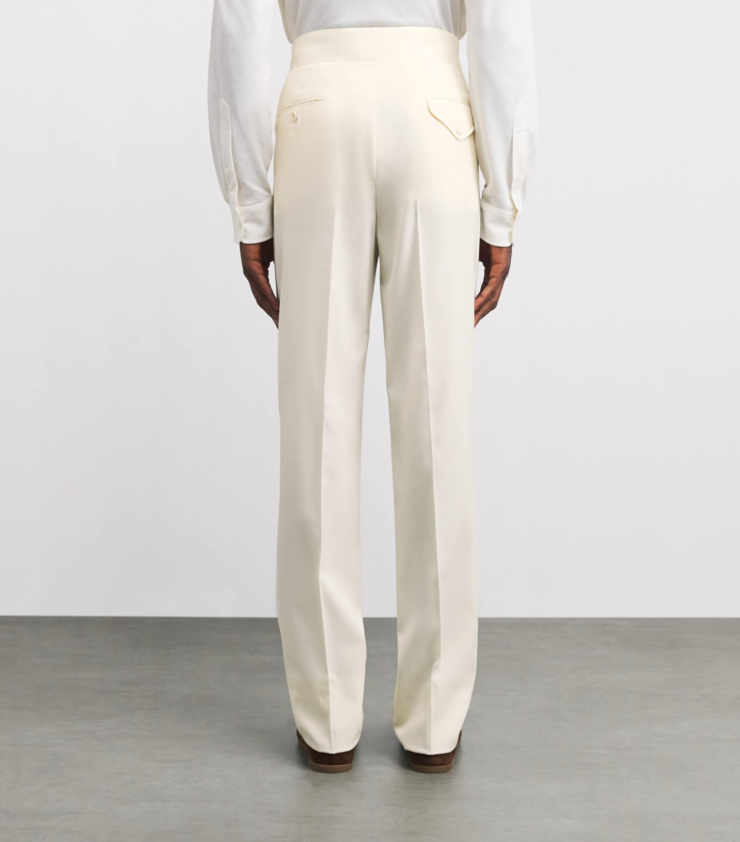 Wool Pleated Byron Trousers PRCHMNT CR Image 4