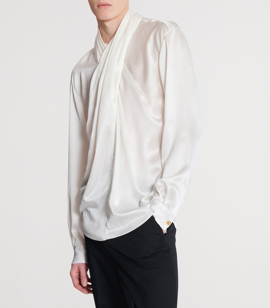 Silk Crossover-Neck Shirt 0FA BLANC Image 6