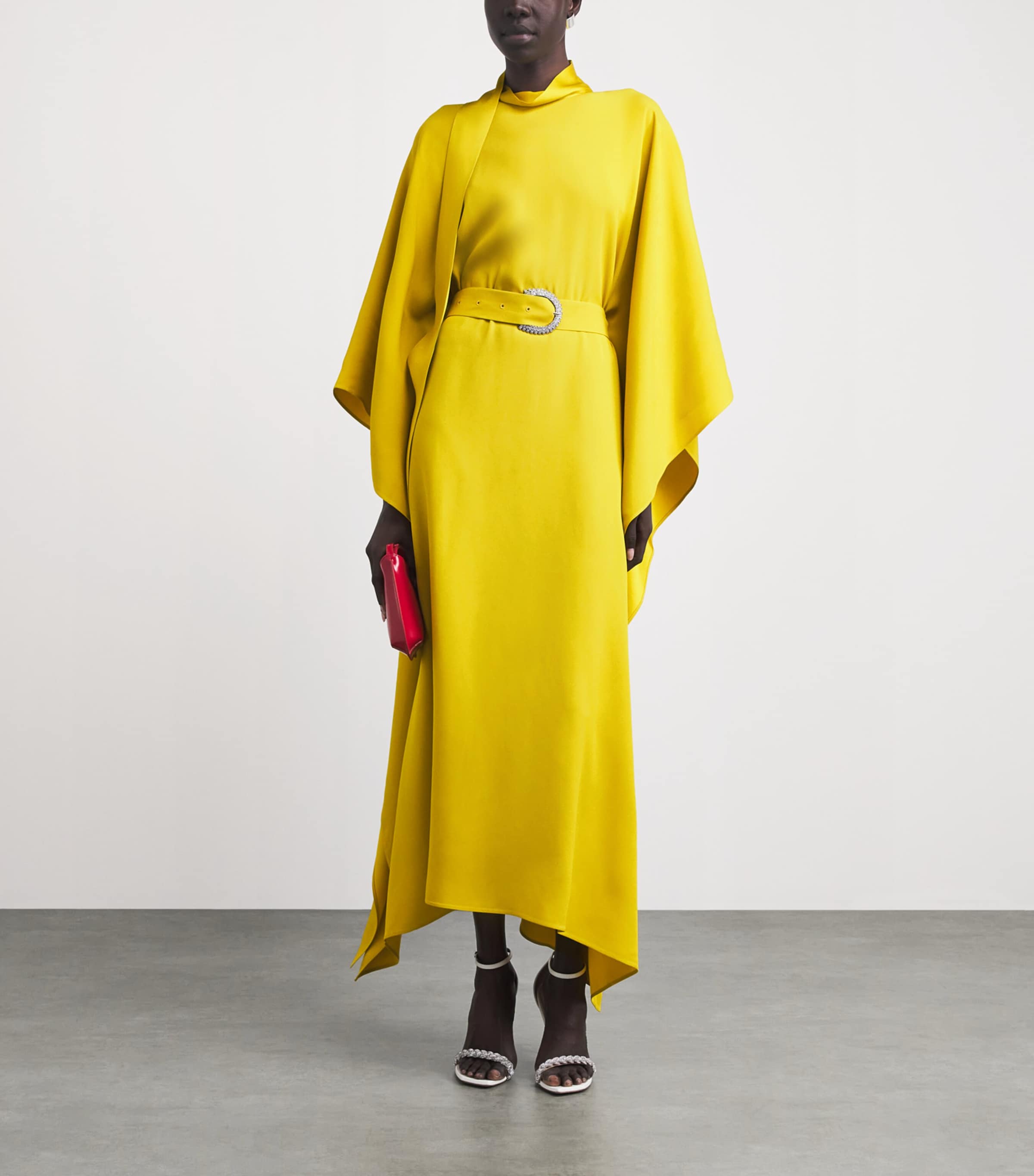 Taller Marmo Womens Crepe Belted La Luna Kaftan Chartreuse Image 2