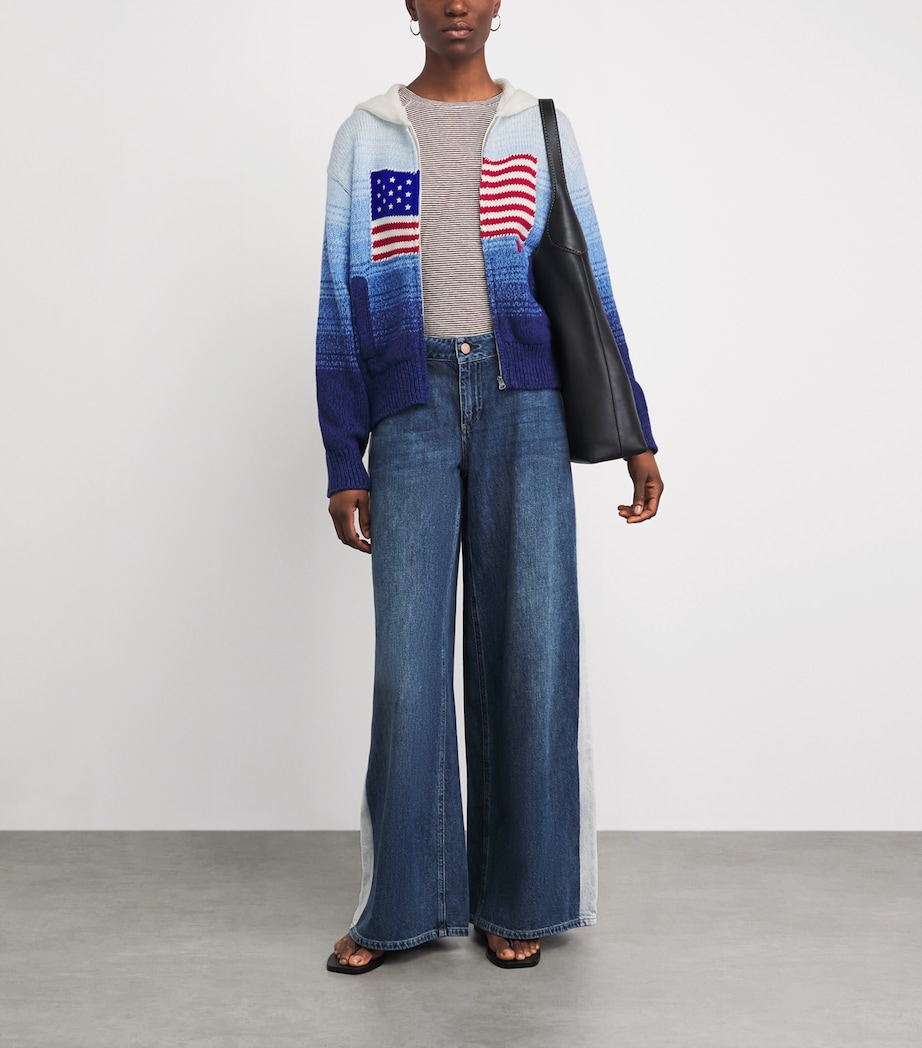 Polo Ralph Lauren Womens Flag Ombré Zip Hoodie White/royal Blue Image 2
