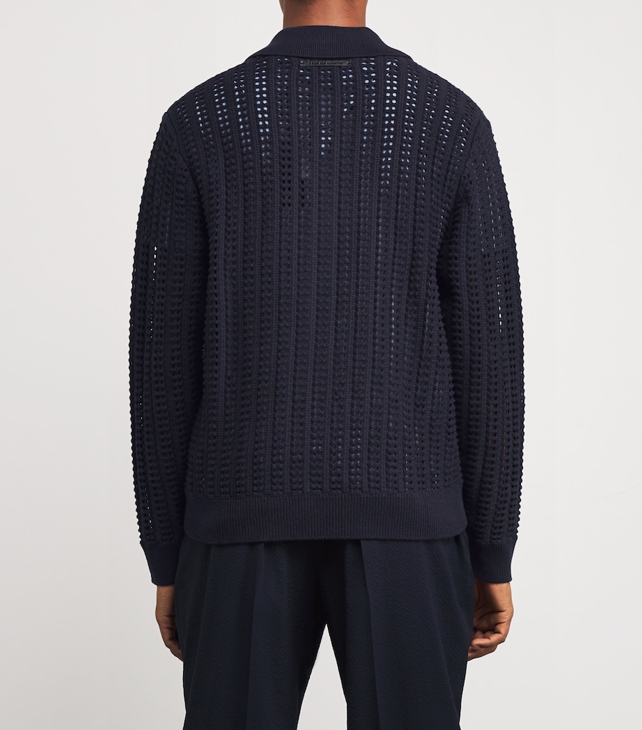Cotton Evening Polo Cardigan NAVY Image 4