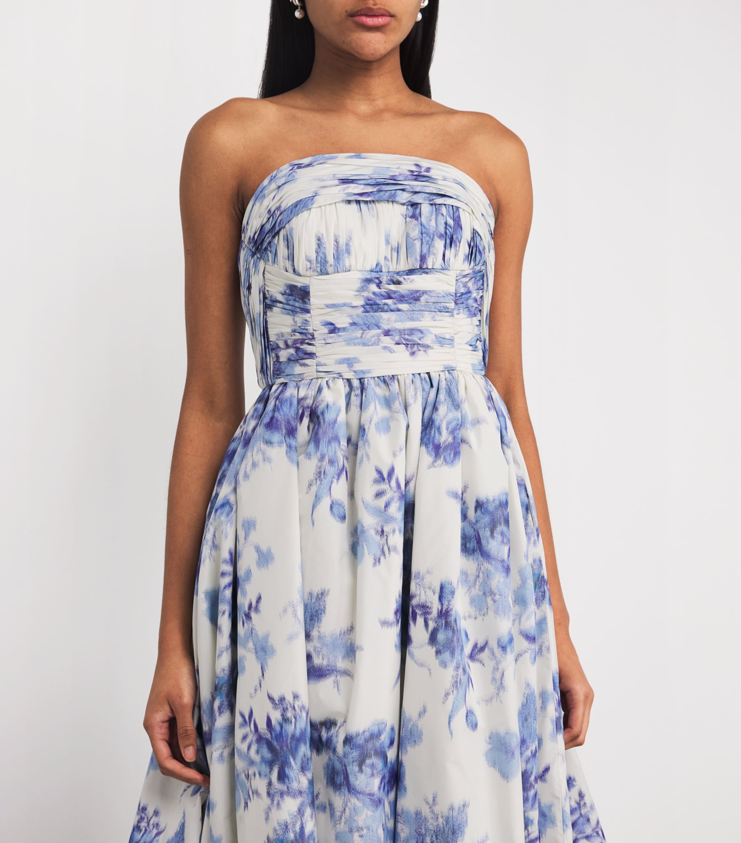 Strapless Gathered-Bodice Gown 146 IVORY/BLUE Image 4