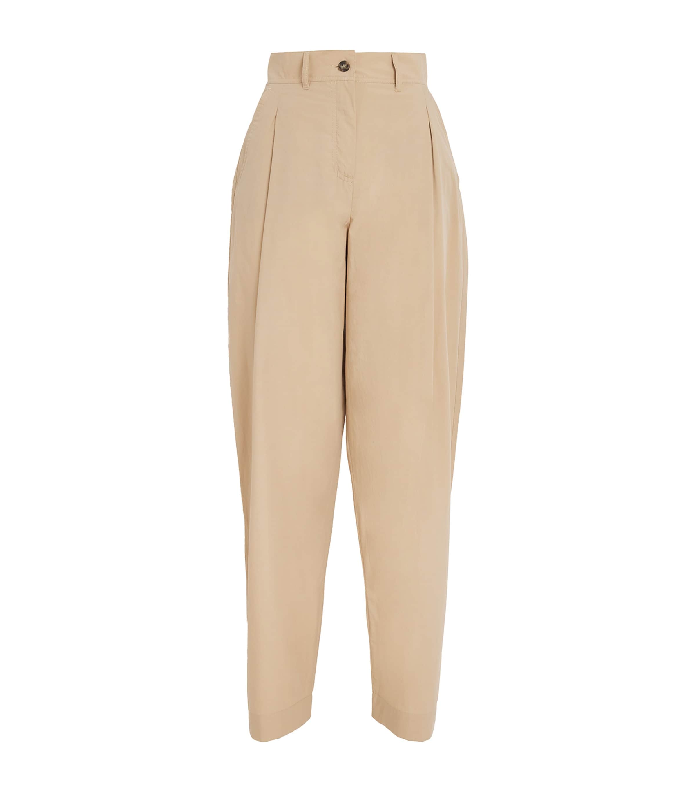 Cotton High-Rise Trousers BEIGE Image 1