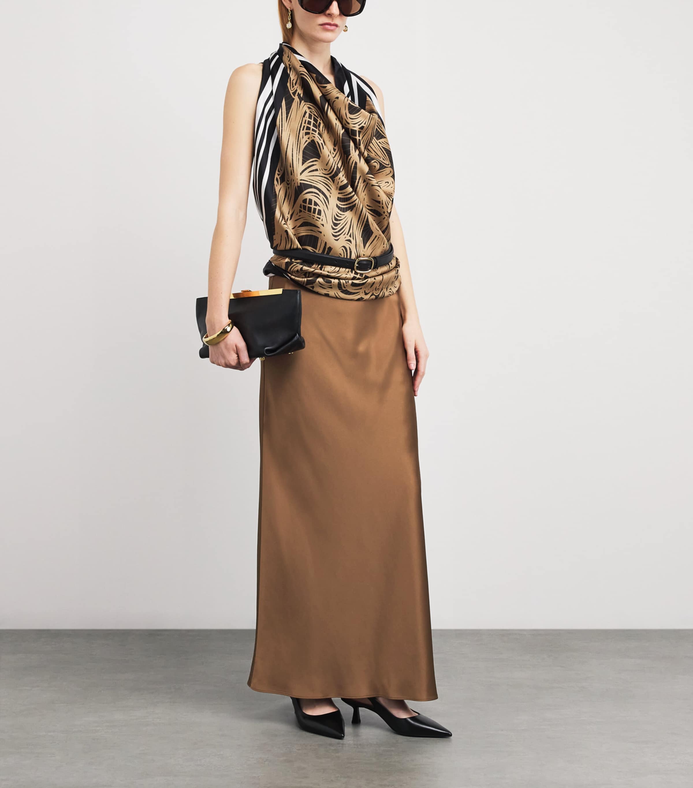 Joseph Womens Silk Satin Isaak Maxi Skirt Cinnamon Image 2