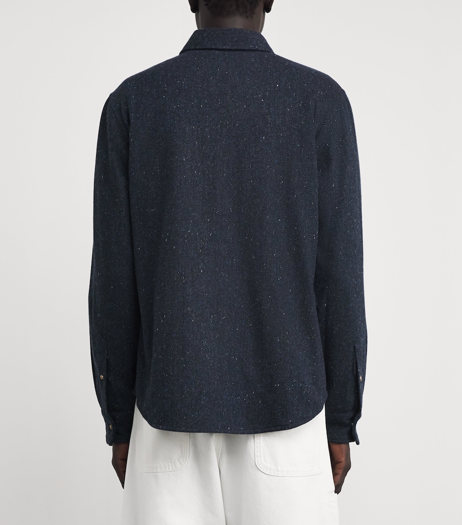 GOD'S TRUE CASHMERE Mens Cashmere Twill Donegal Shirt Tiger Eye Image 5