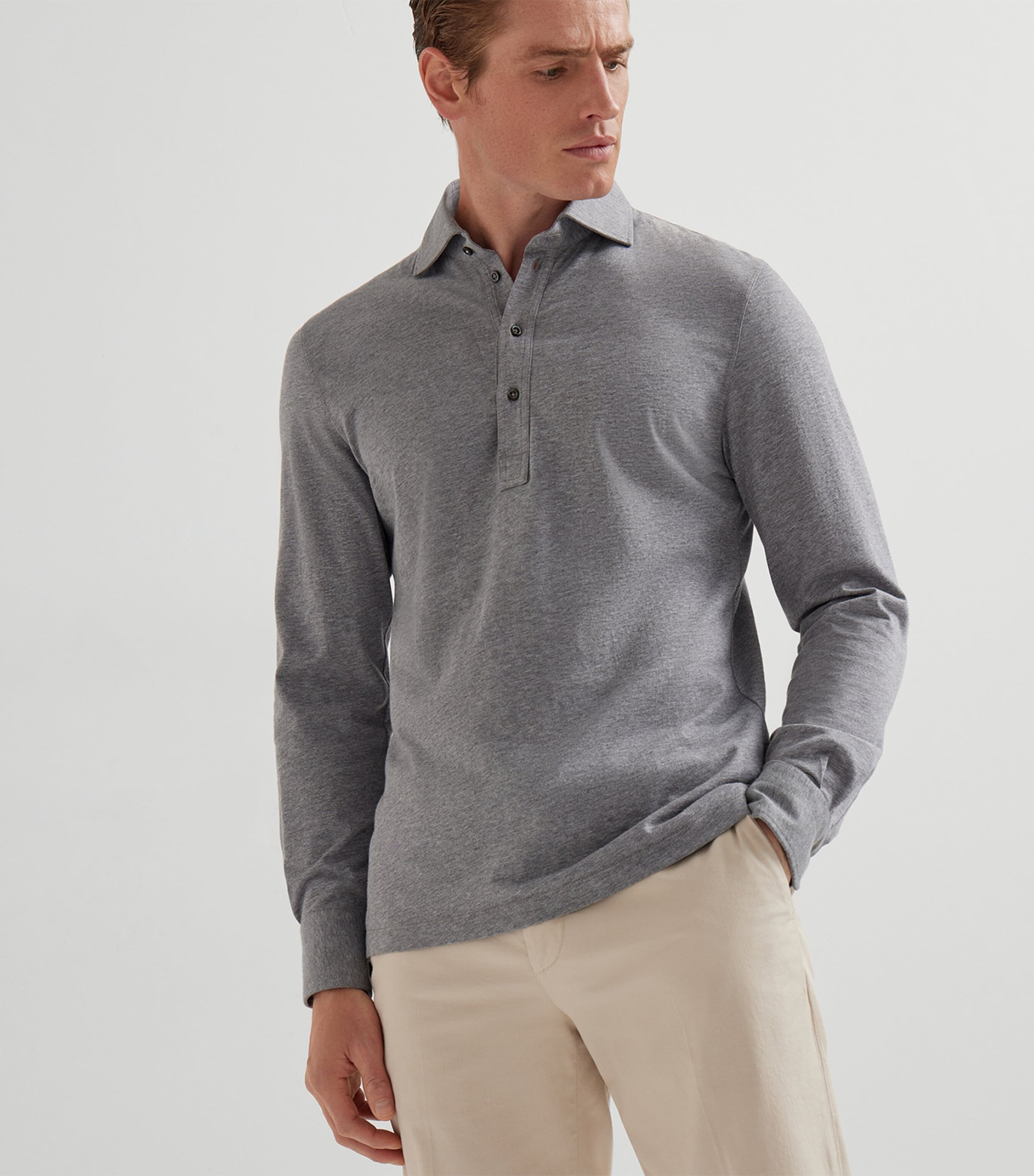 Cotton Long-Sleeve Polo Shirt C8190 Image 2