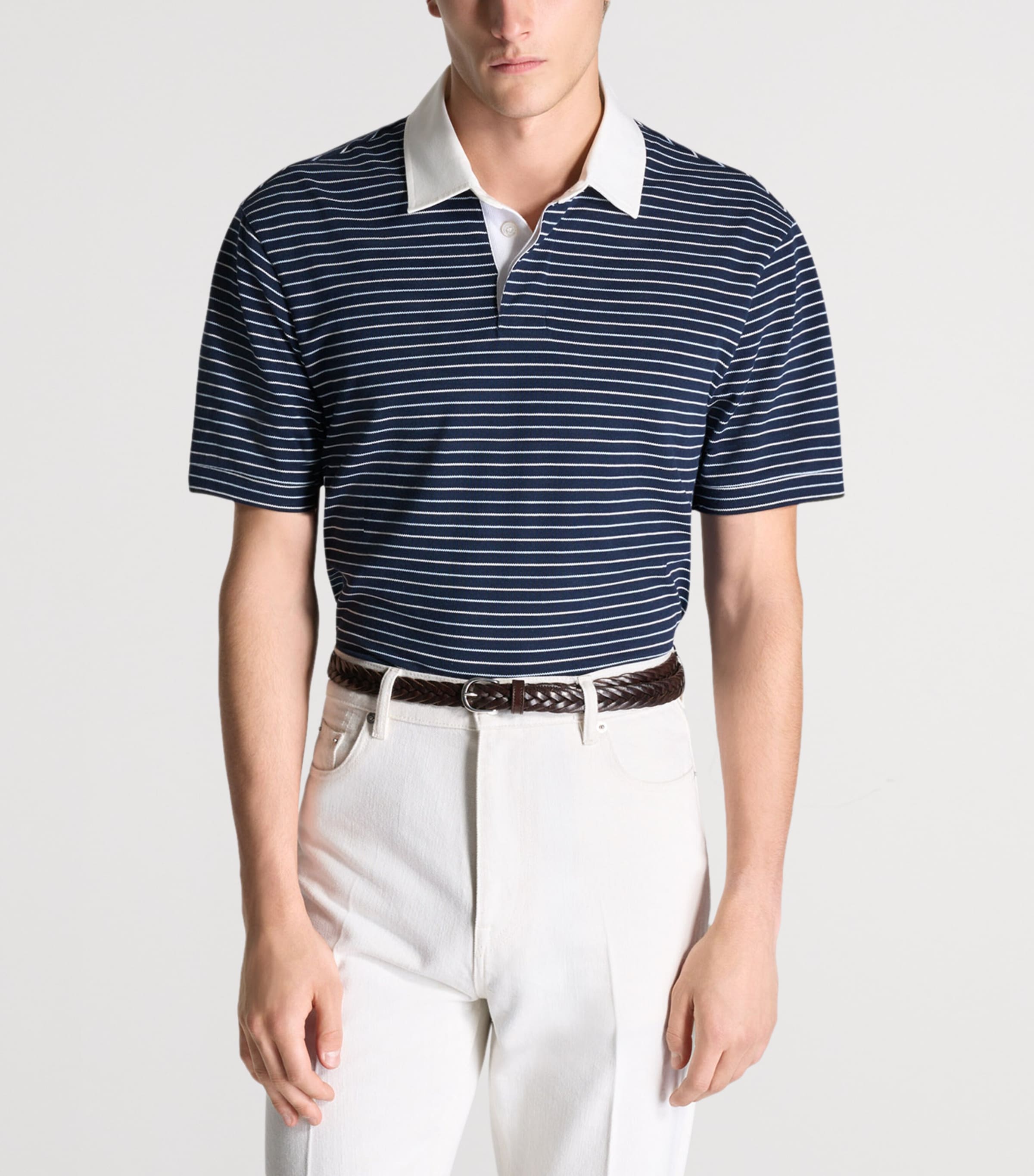 Dunhill Mens Cotton Stripe Polo Shirt Navy Image 3