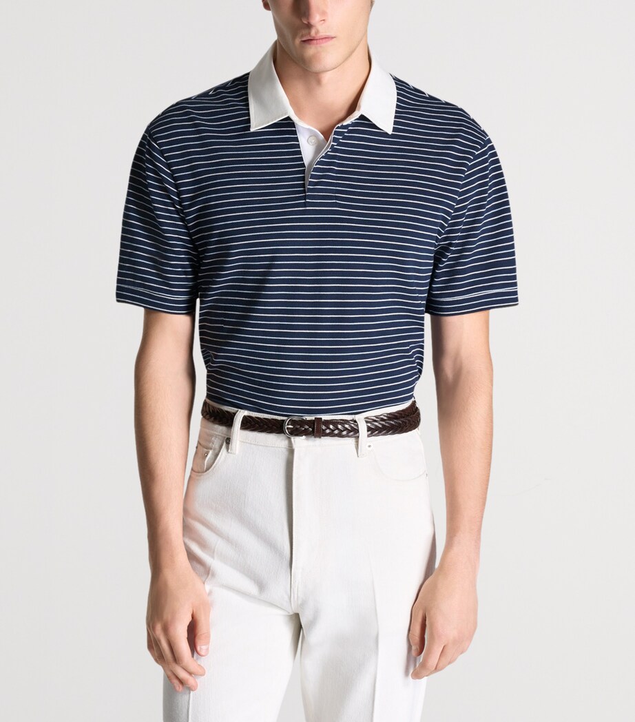 Dunhill Mens Cotton Stripe Polo Shirt Navy Image 3