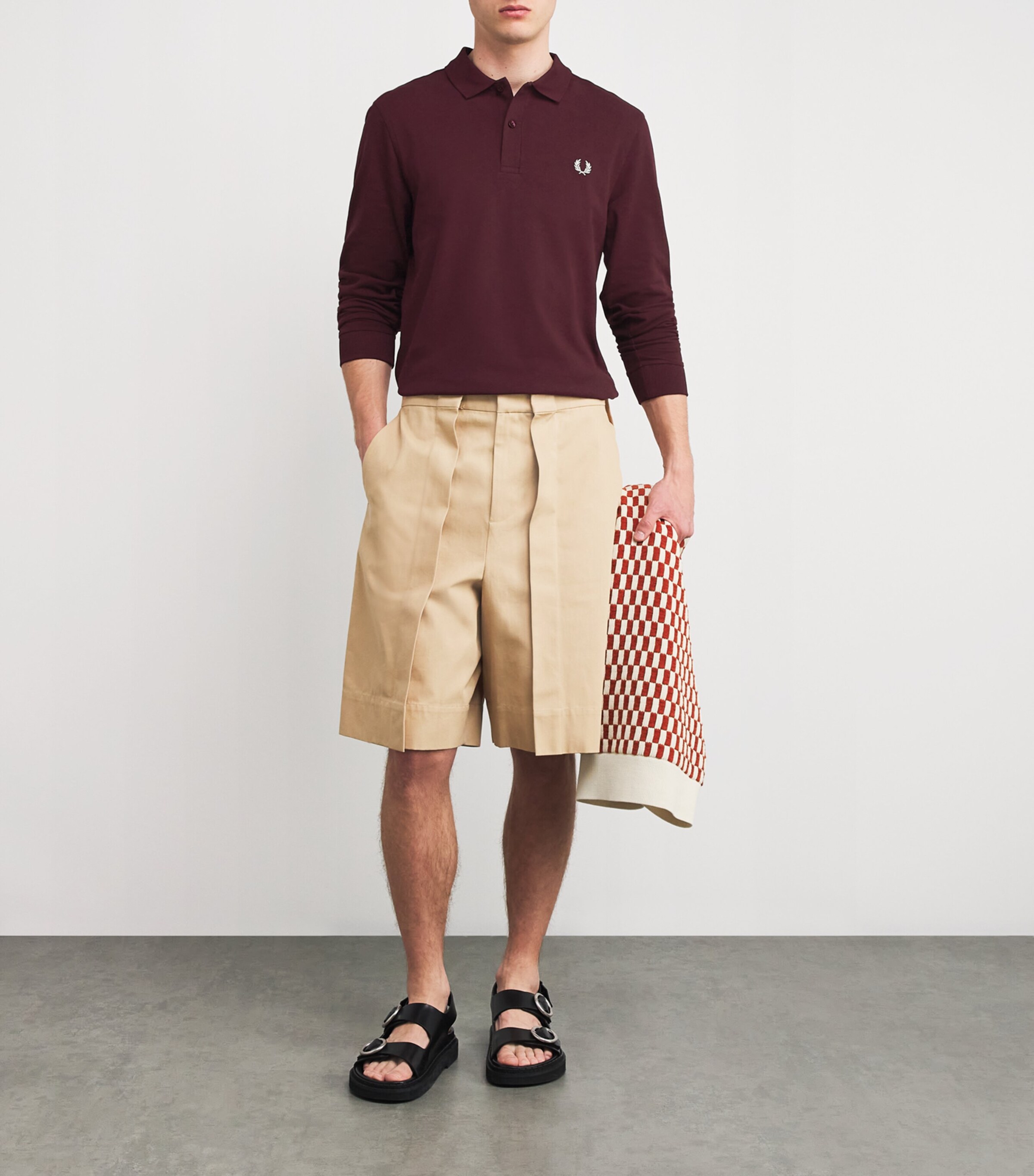 Fred Perry Mens Cotton Embroidered Half-Zip Sweatshirt Oxblood Image 2