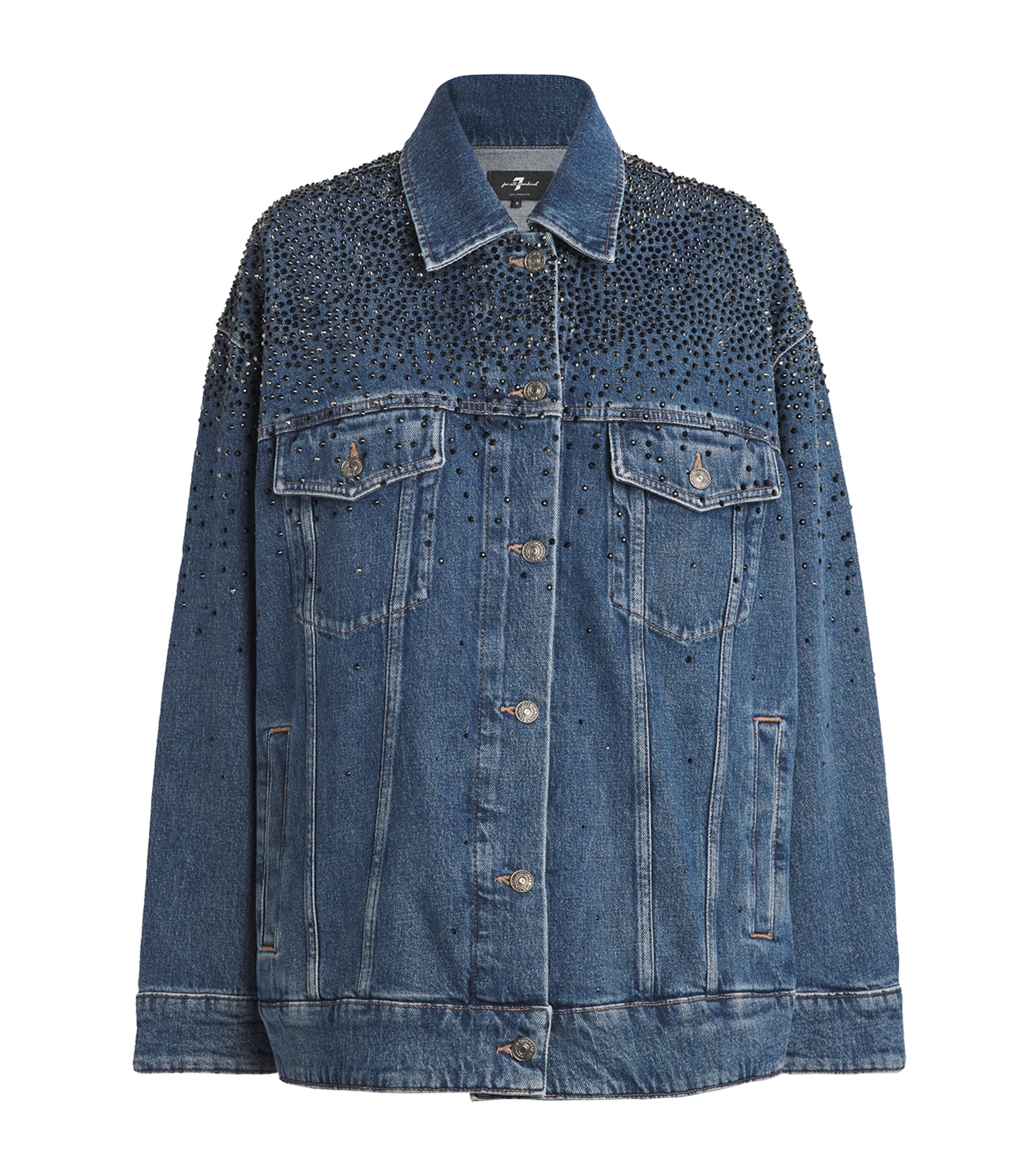 7 For All Mankind Oli Trucker Candy With Faded Crystals In Blue