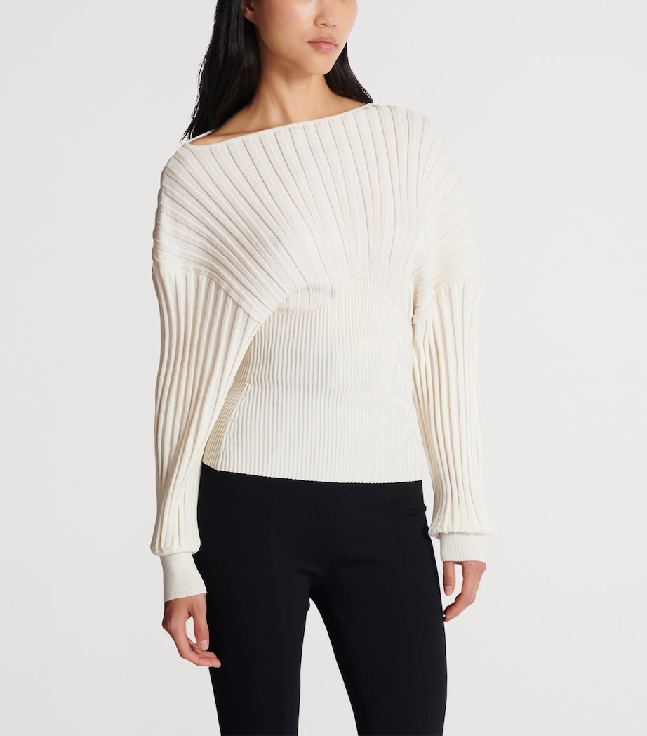 Rib-Knit One-Shoulder Sweater 0KA NATUREL Image 5