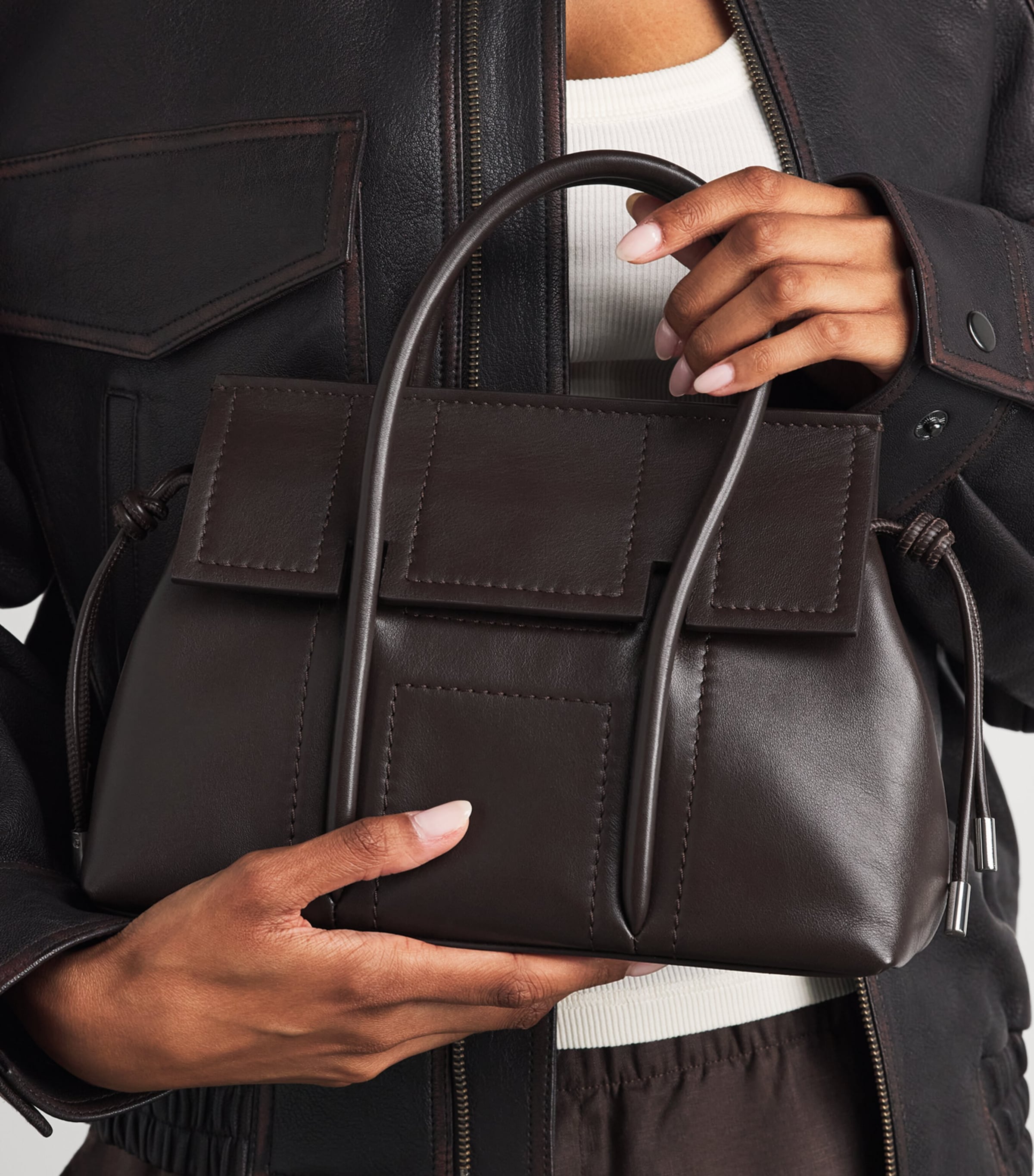 Harrods Small Leather Marcie Shoulder Bag Brown Image 2
